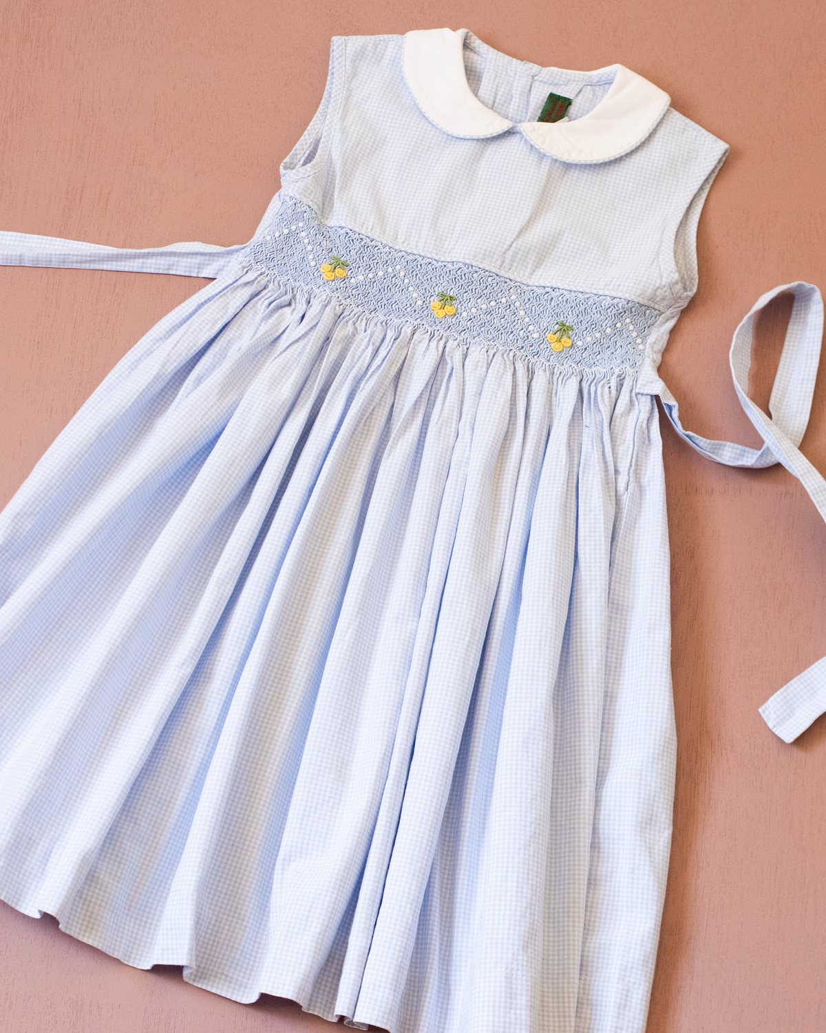 Checked dress with smock embroidery and yellow cherries | 4-5 years
