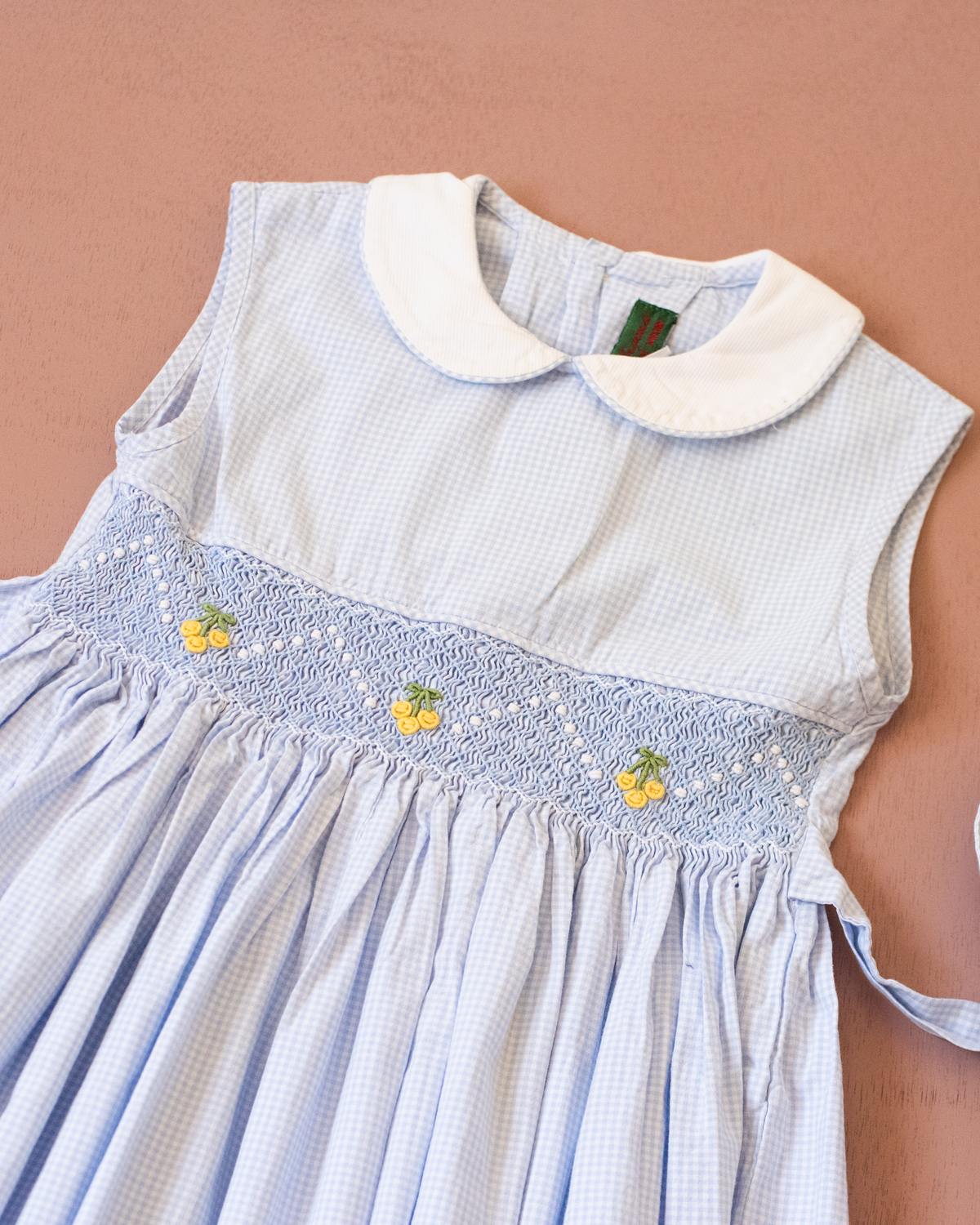 Checked dress with smock embroidery and yellow cherries | 4-5 years