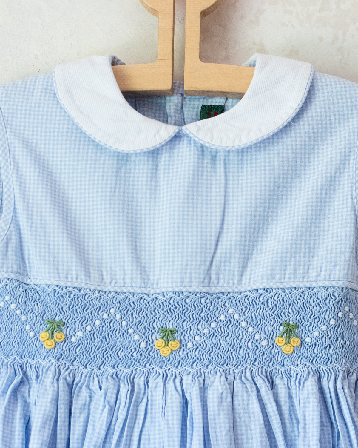 Checked dress with smock embroidery and yellow cherries | 4-5 years