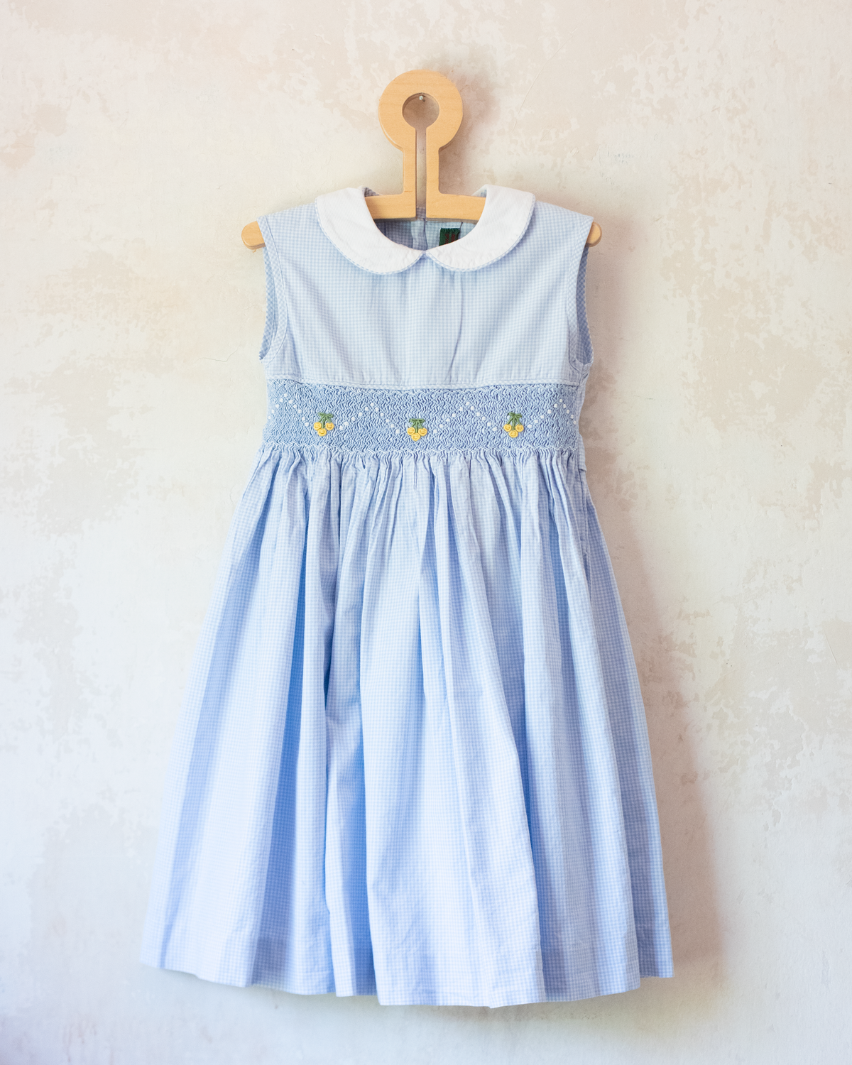 Checked dress with smock embroidery and yellow cherries | 4-5 years