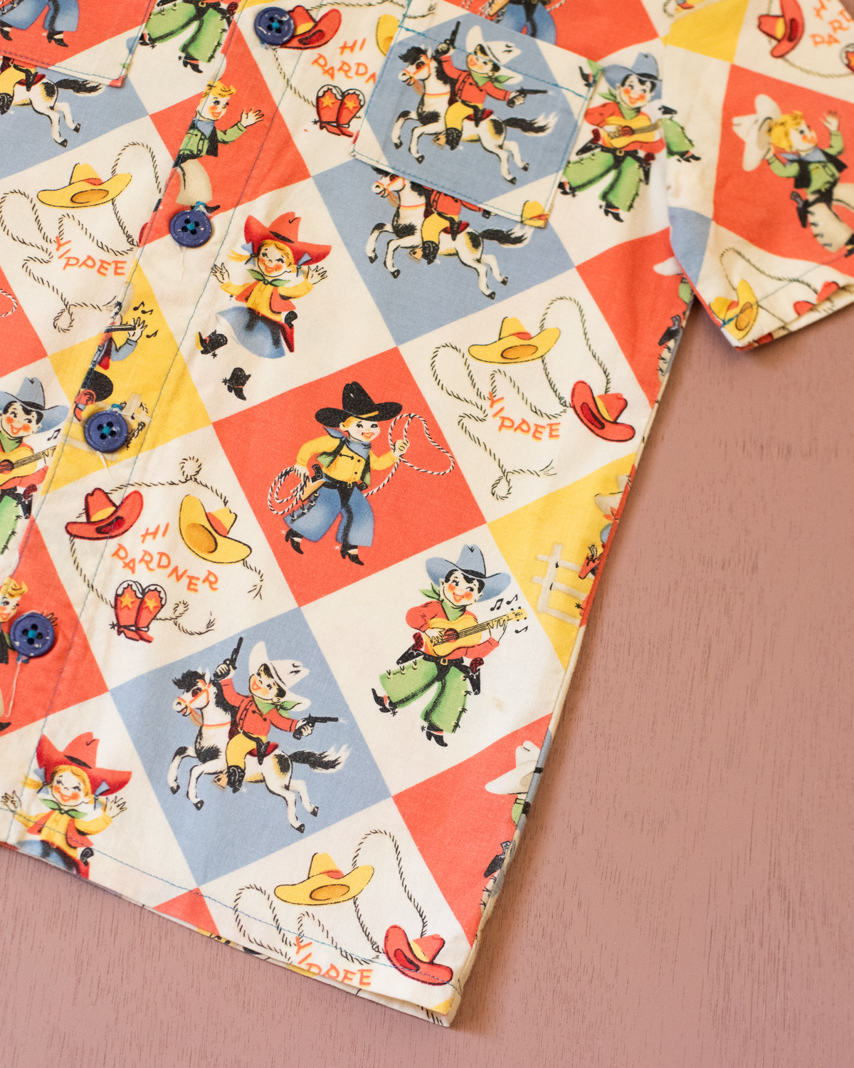 Colorful button-up shirt with cowboys | 5-6 years