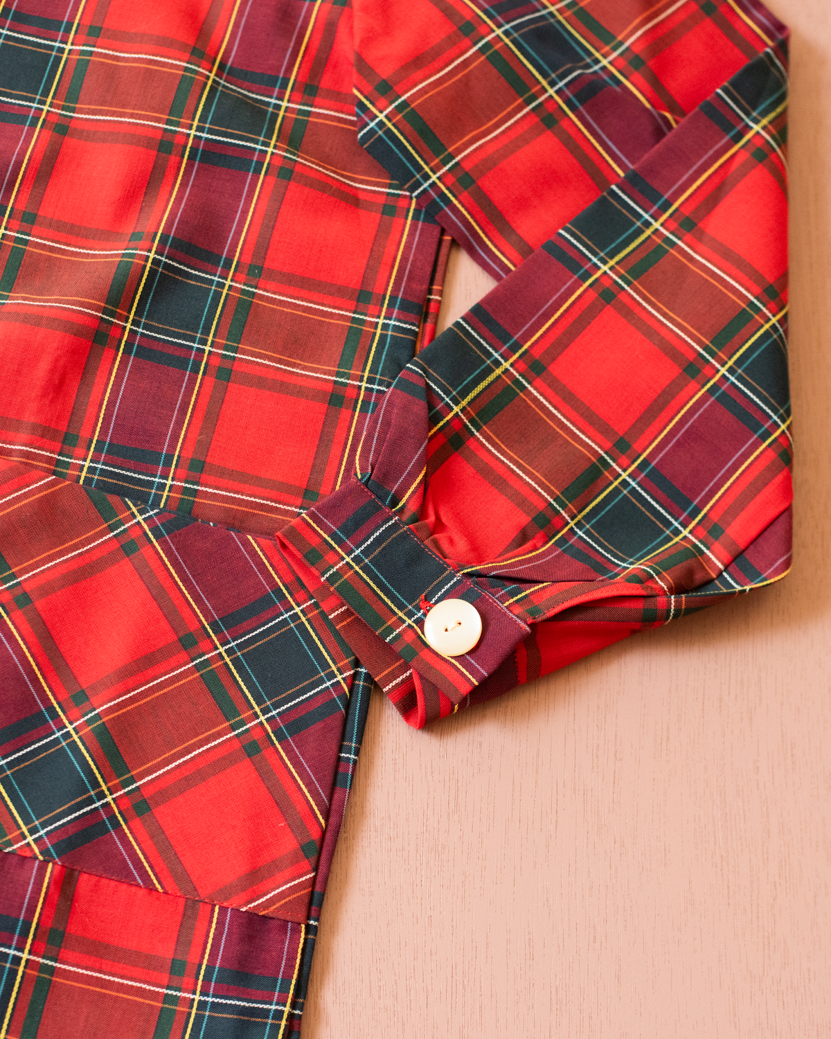 Red plaid dress with belt | French deadstock | Ages 7-8