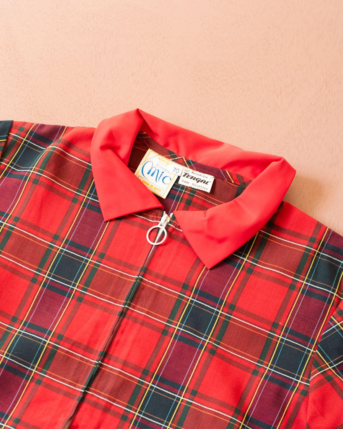 Red plaid dress with belt | French deadstock | Ages 7-8