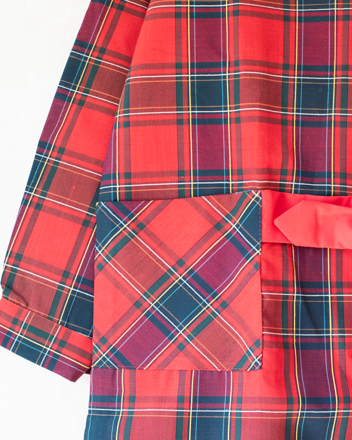 Red plaid dress with belt | French deadstock | Ages 7-8