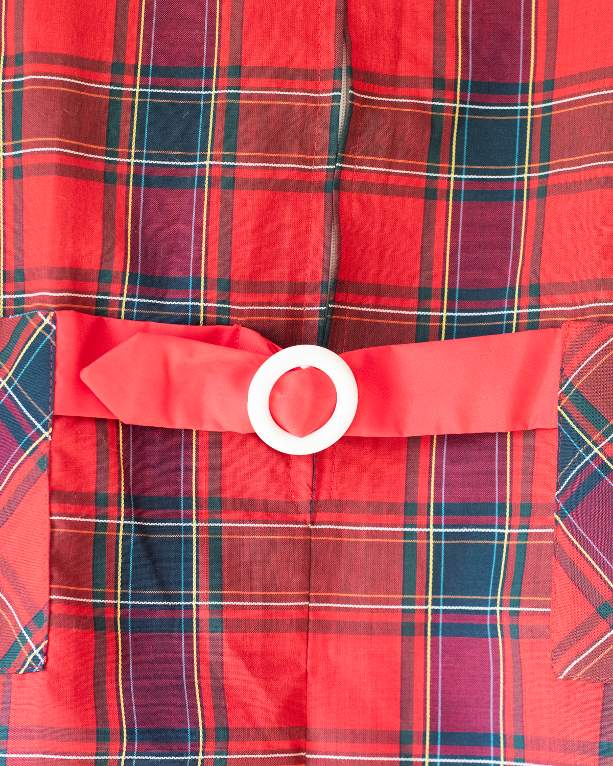 Red plaid dress with belt | French deadstock | Ages 7-8