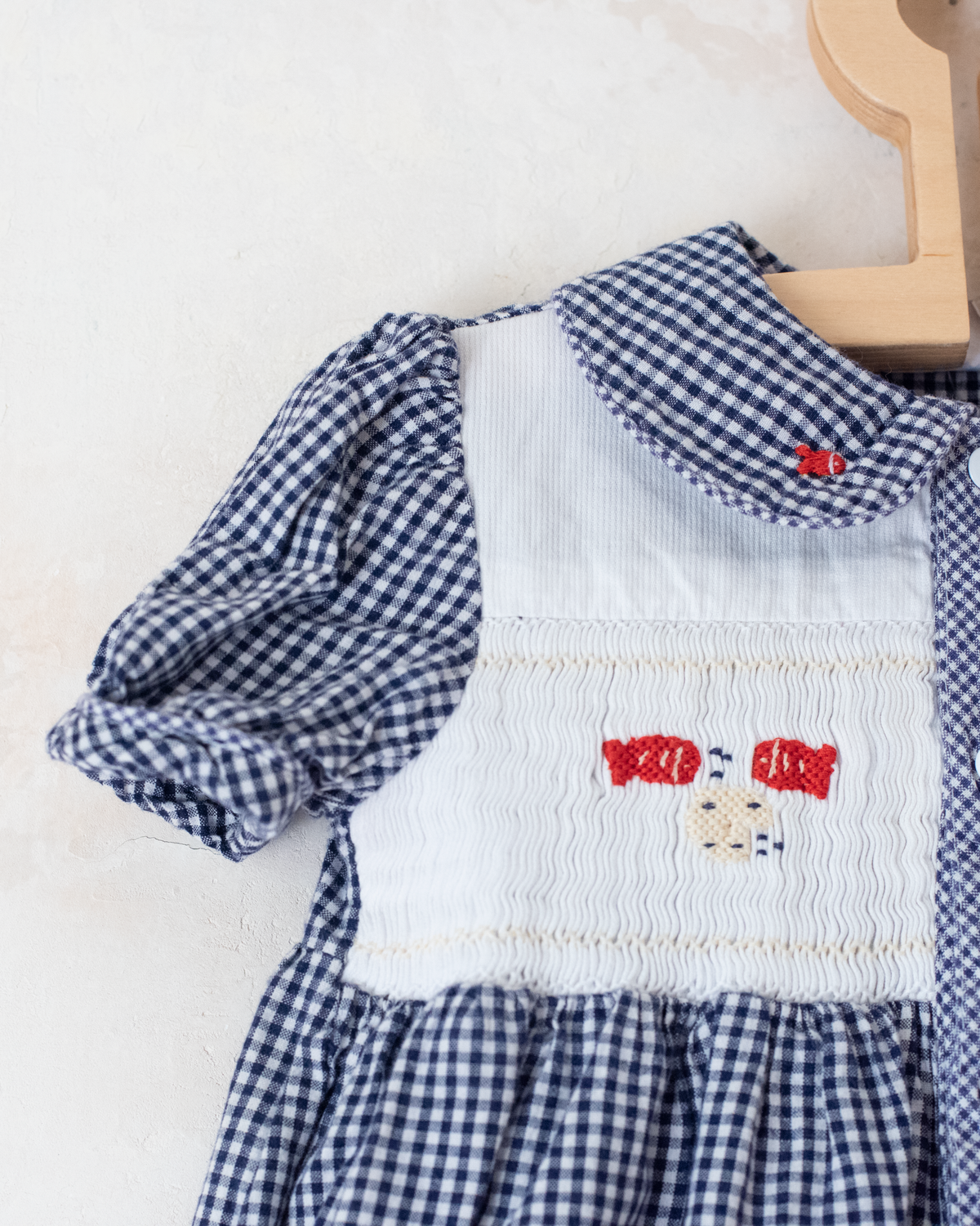Checkered and embroidered fish overalls | 12-18 months