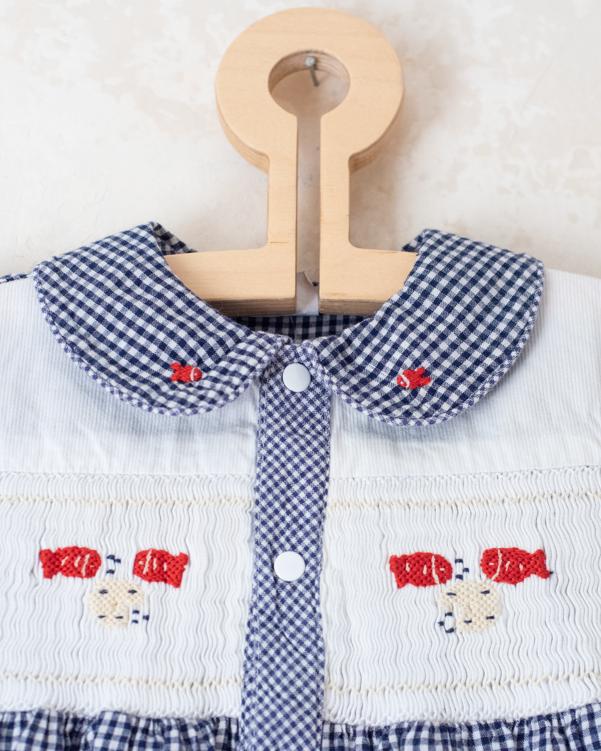 Checkered and embroidered fish overalls | 12-18 months