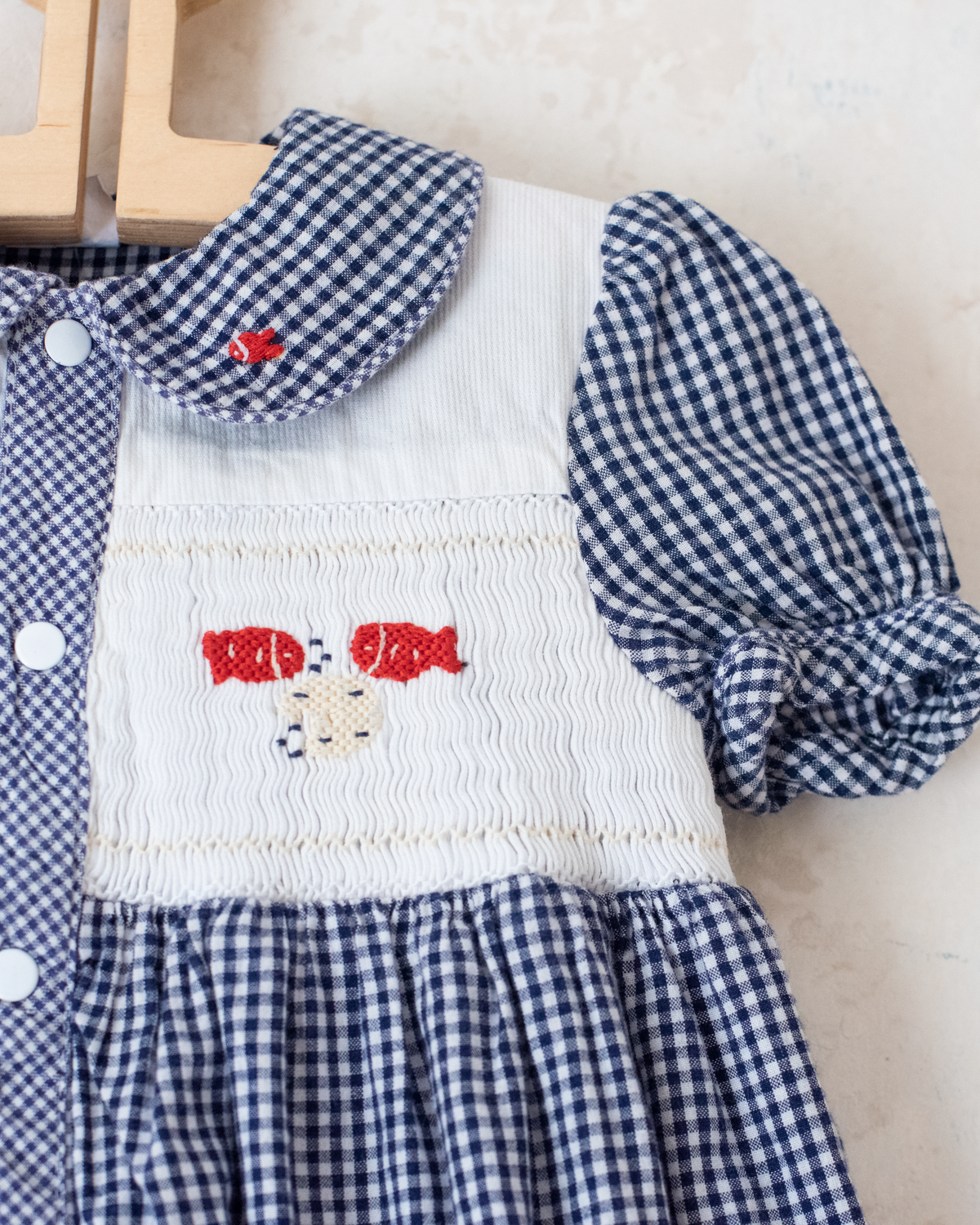 Checkered and embroidered fish overalls | 12-18 months