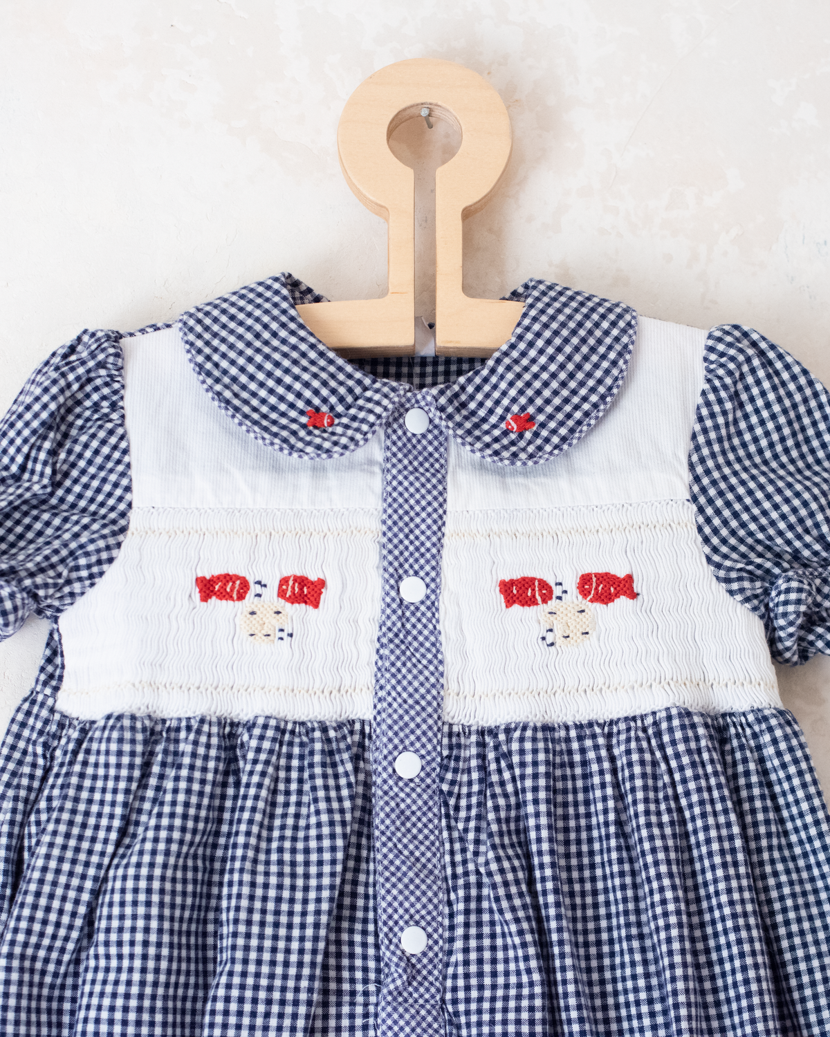 Checkered and embroidered fish overalls | 12-18 months