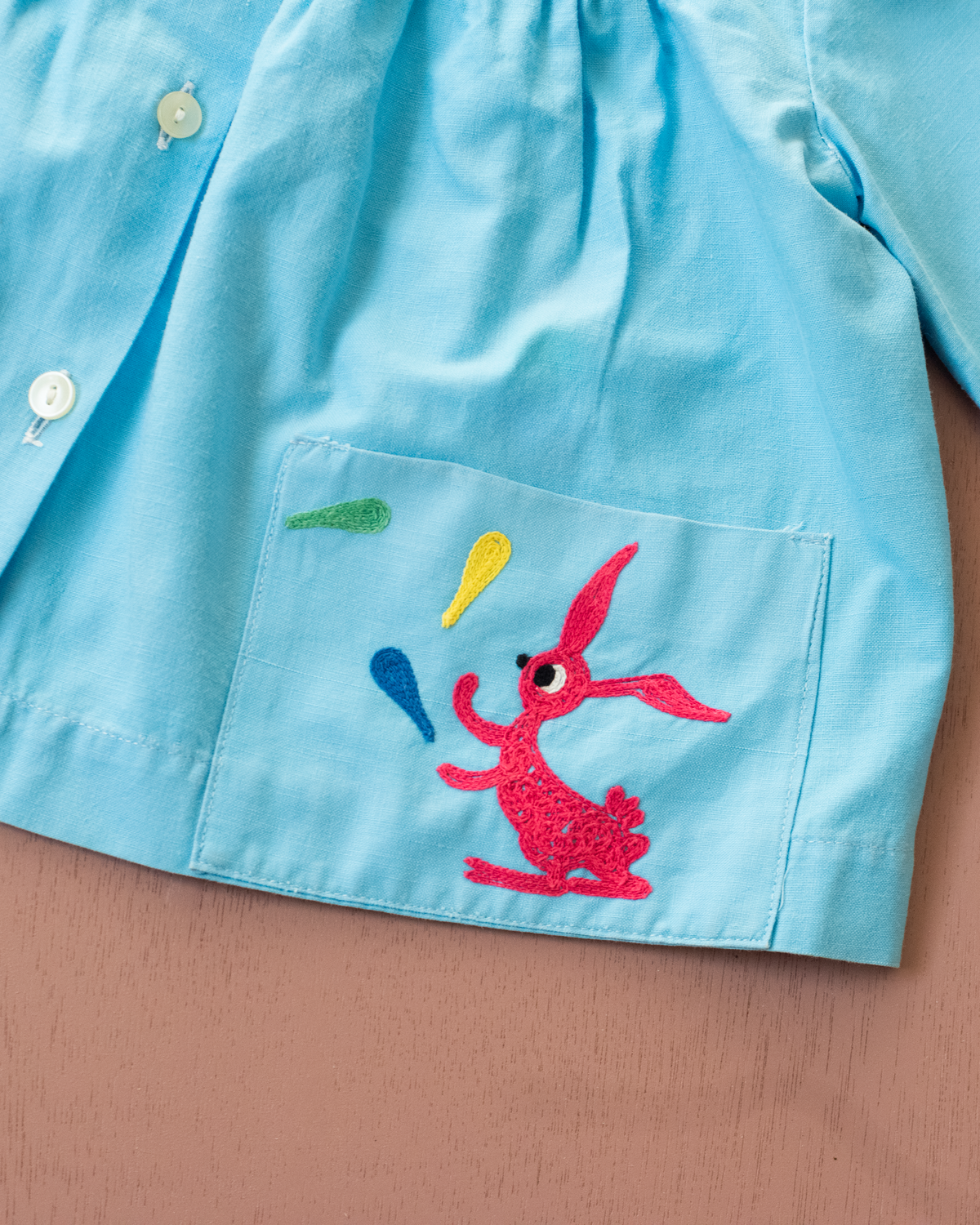 French Shirt with Juggling Rabbit Embroidery | 2-3 Years