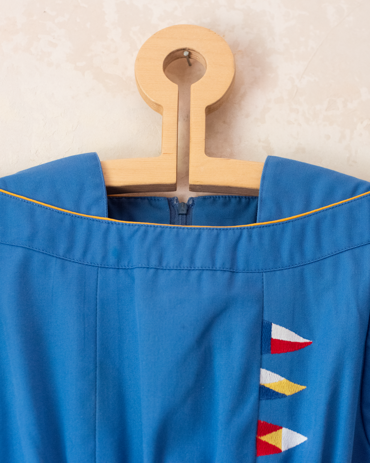 Blue sailor dress with embroidered flags | French deadstock | 6-7 years