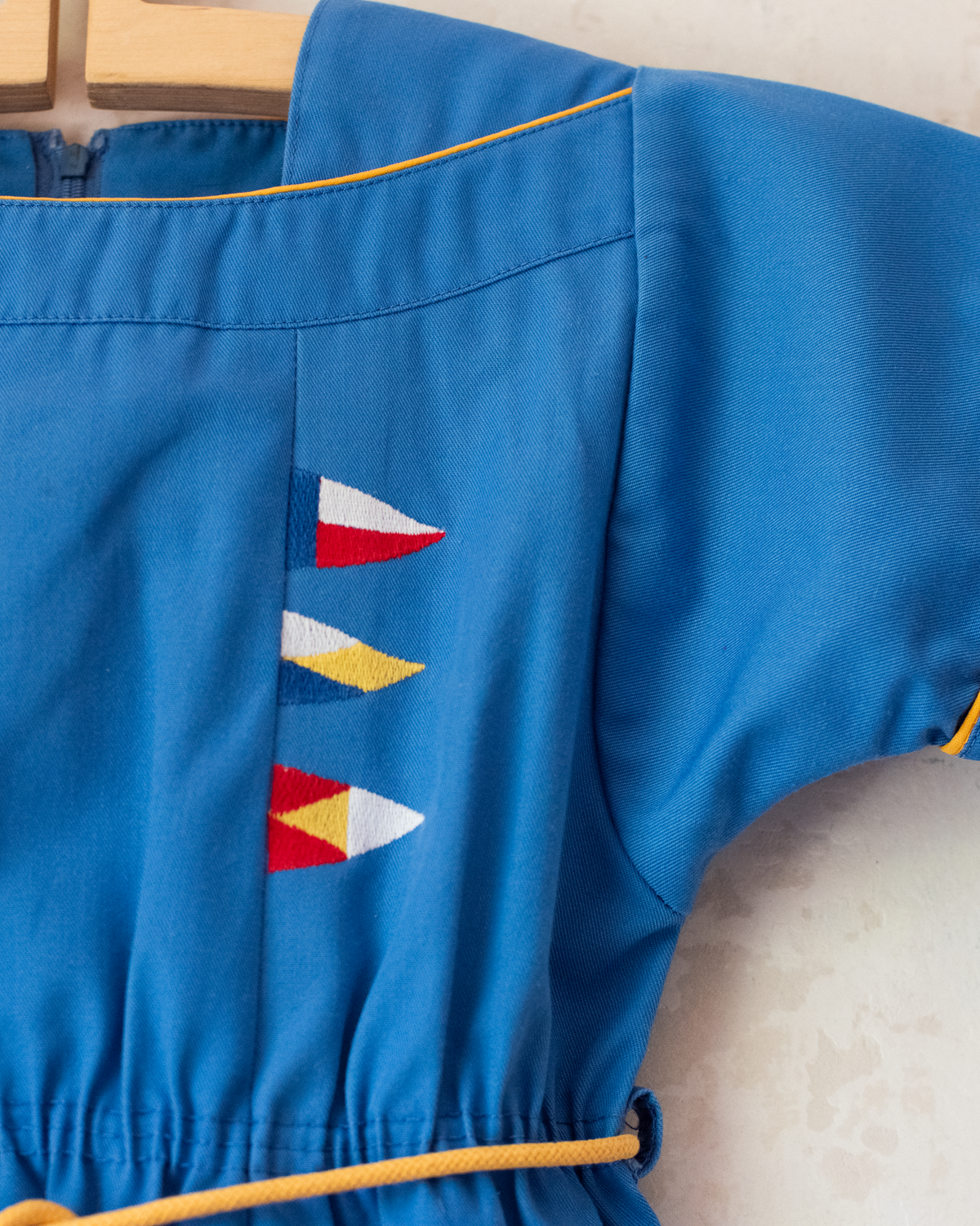 Blue sailor dress with embroidered flags | French deadstock | 6-7 years