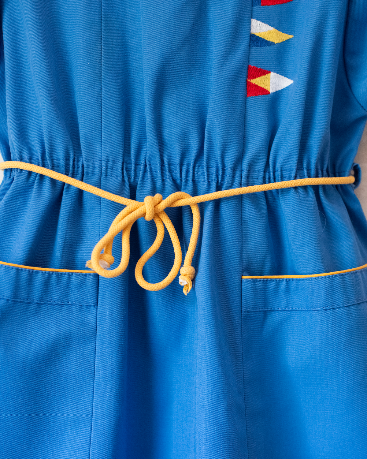 Blue sailor dress with embroidered flags | French deadstock | 6-7 years