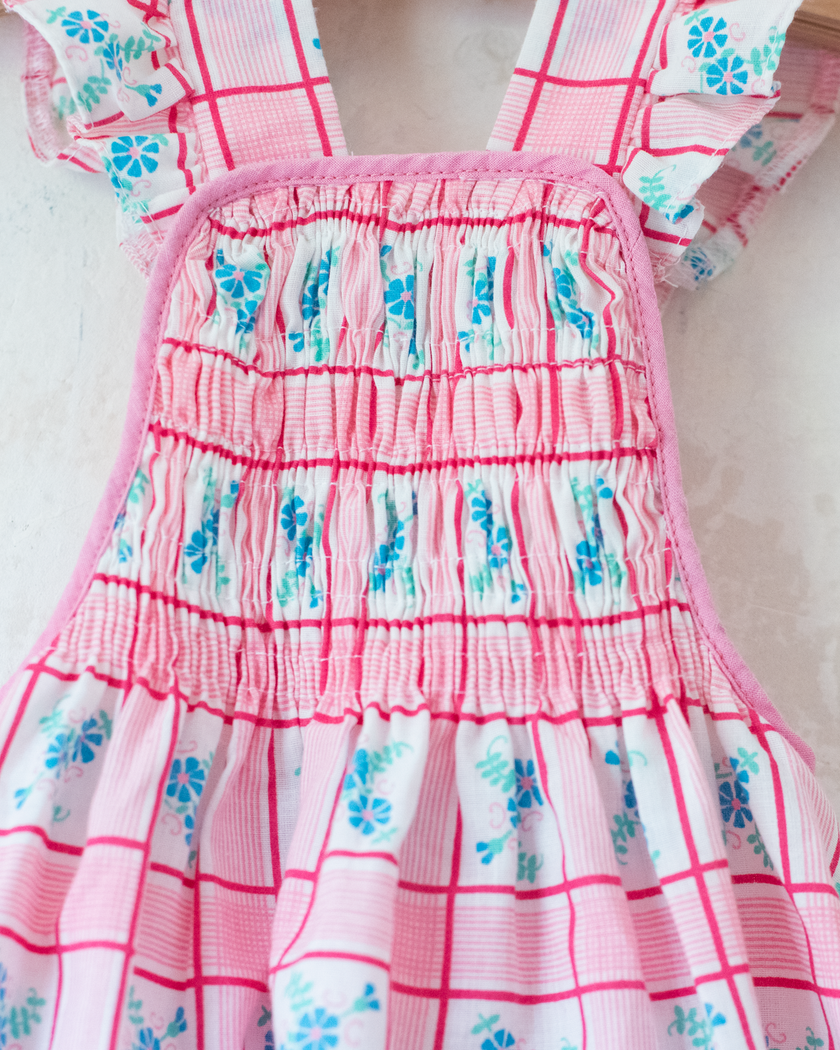 Pink and floral checkered dress | 12-18 months