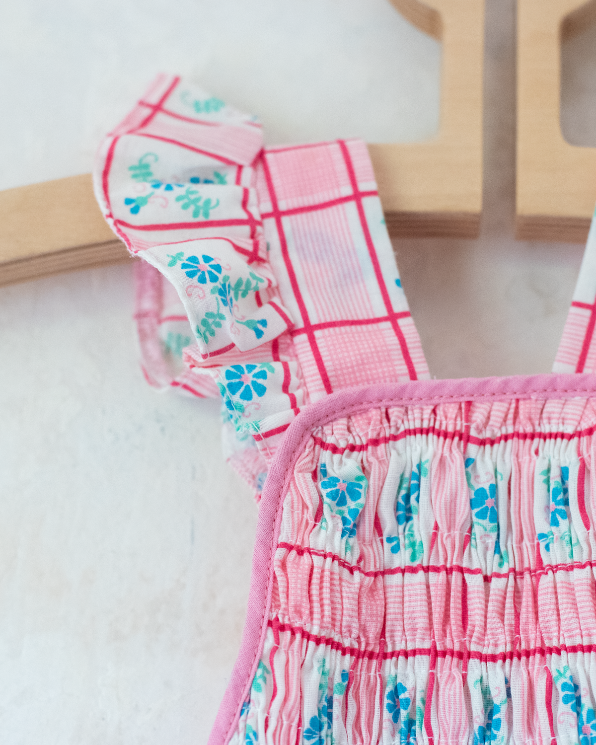 Pink and floral checkered dress | 12-18 months