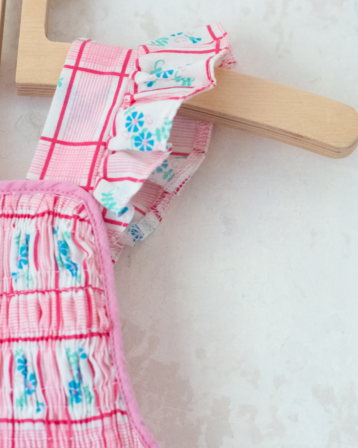 Pink and floral checkered dress | 12-18 months