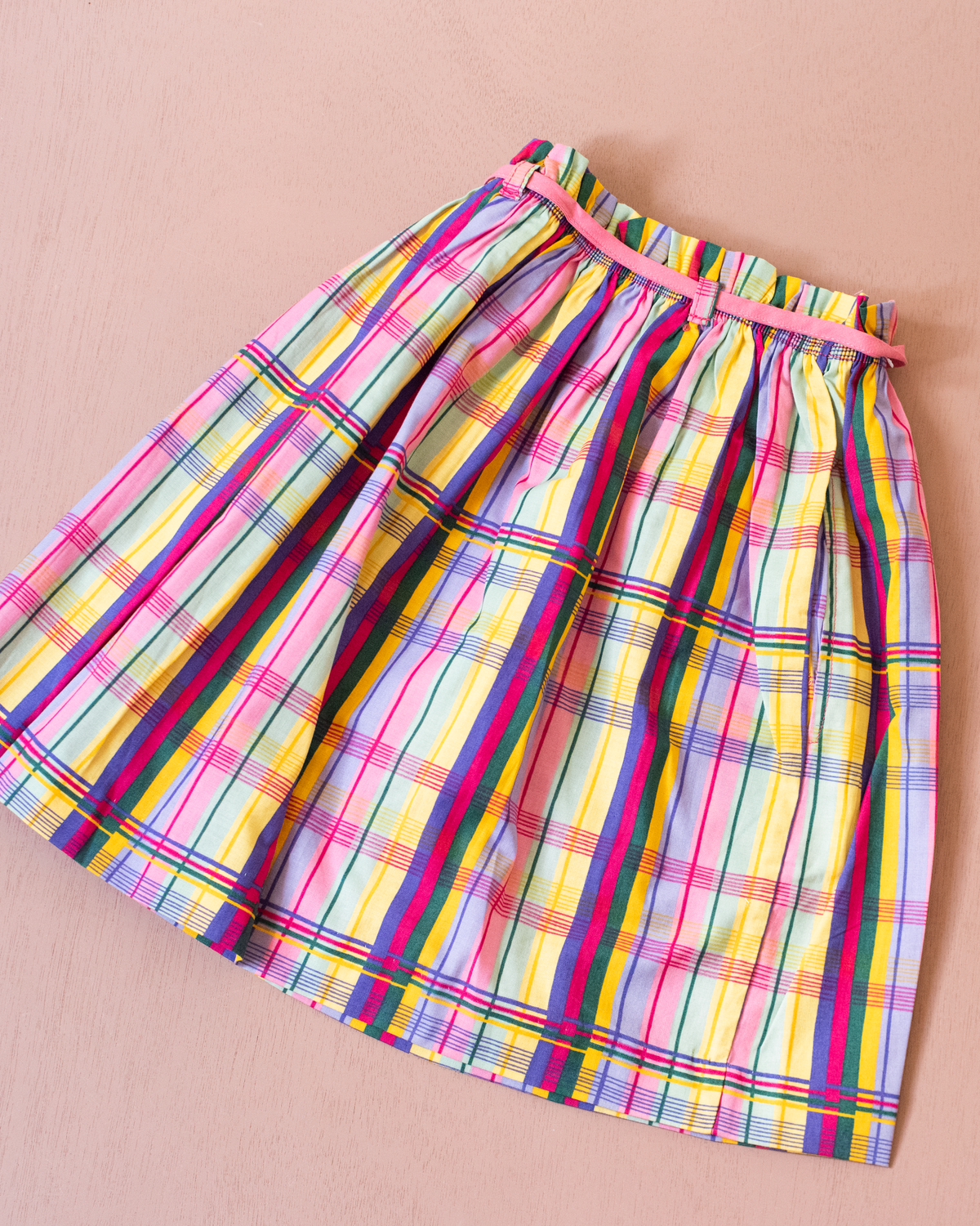 Plaid skirt in summer colors | French deadstock | 4-5 years