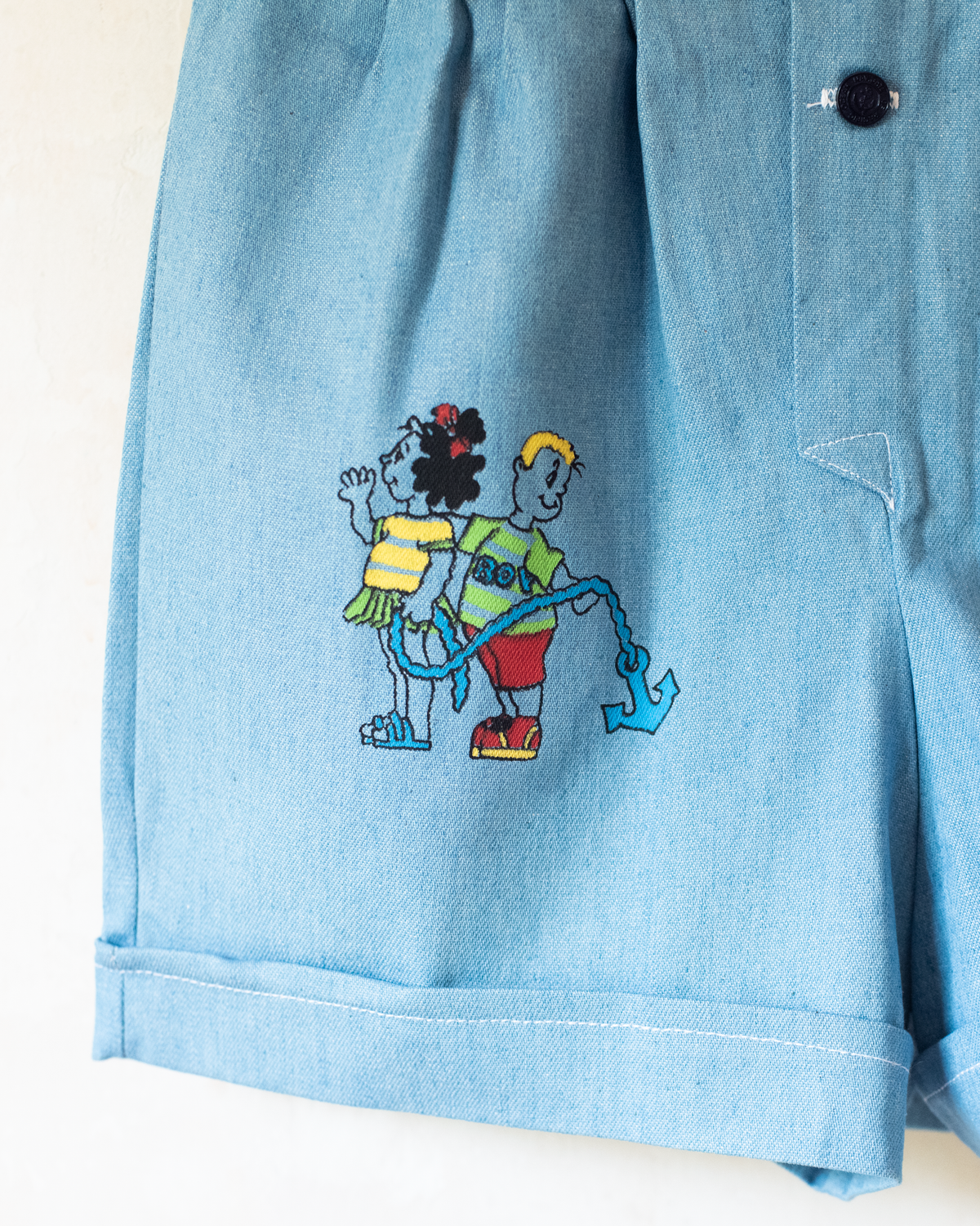 Nostalgic denim overalls with children's print and anchor | Spanish dead stock | 2-3 years