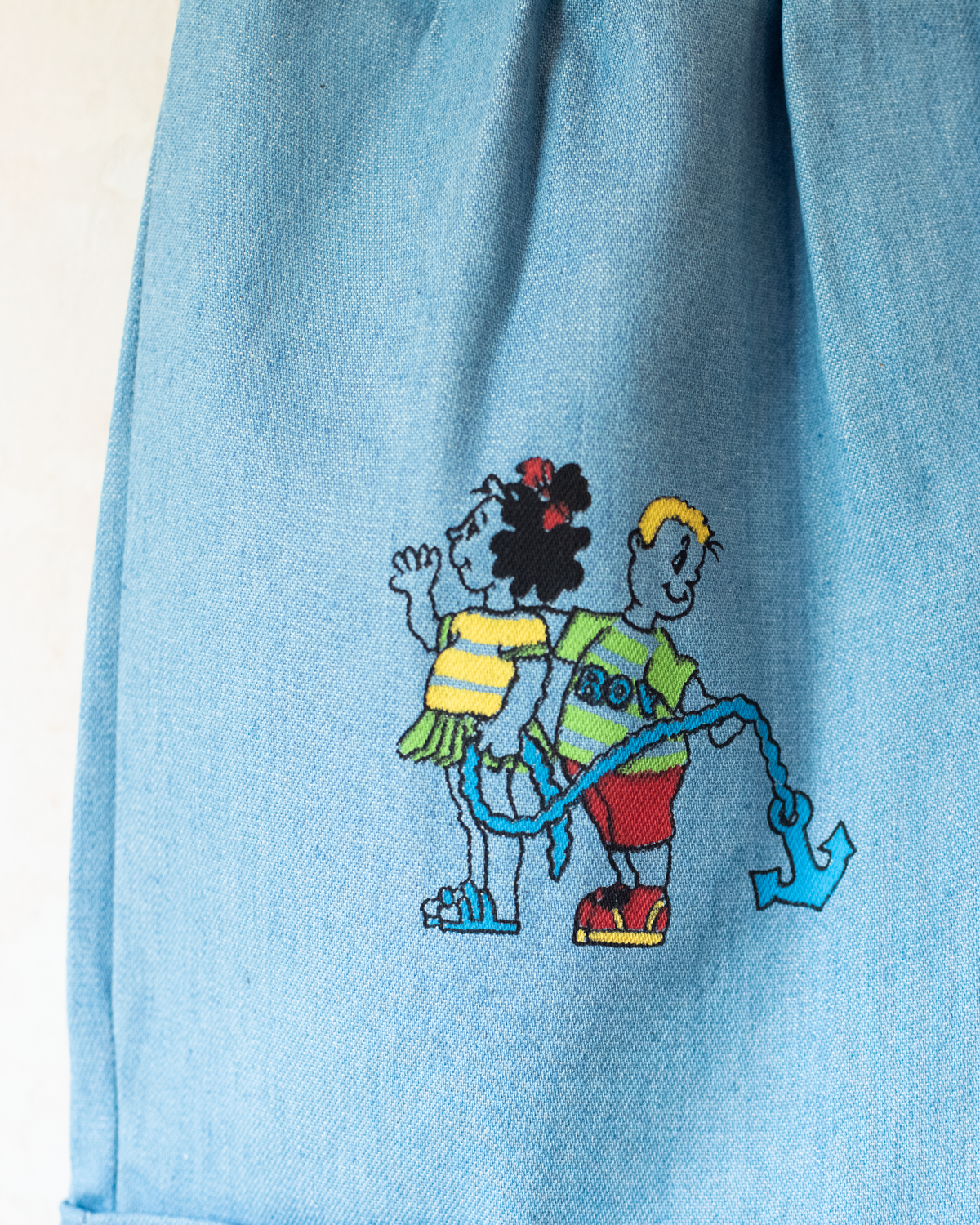 Nostalgic denim overalls with children's print and anchor | Spanish dead stock | 2-3 years