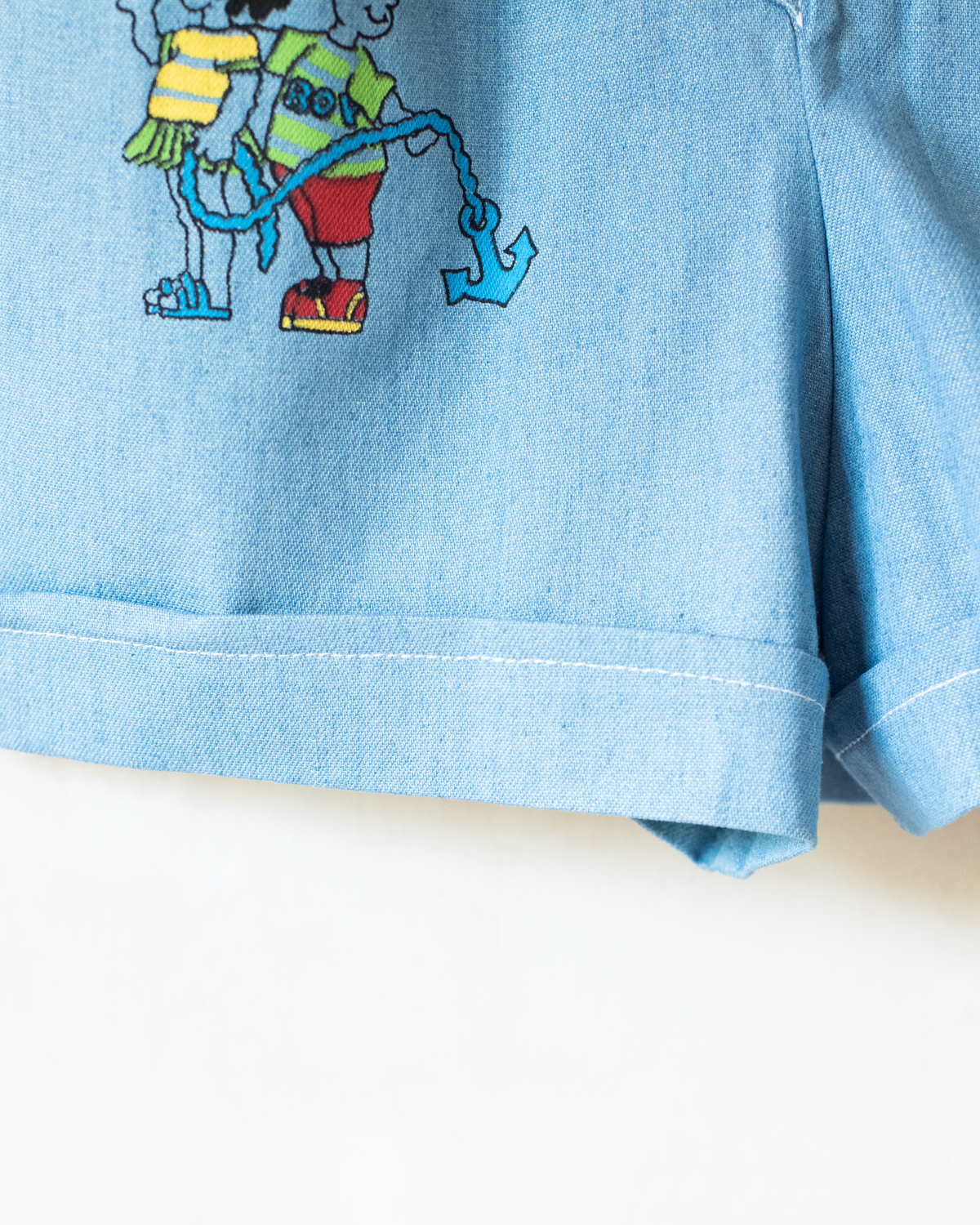 Nostalgic denim overalls with children's print and anchor | Spanish dead stock | 2-3 years