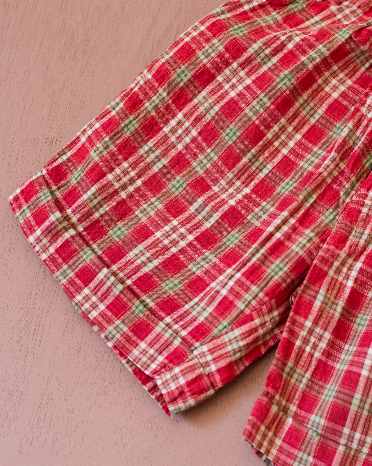 Red plaid pants with an embroidery of King Babar and a ball | 3-4 years