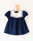שמלה כחולה עם דגים רקומים על הצווארון | 9-12 חודשים