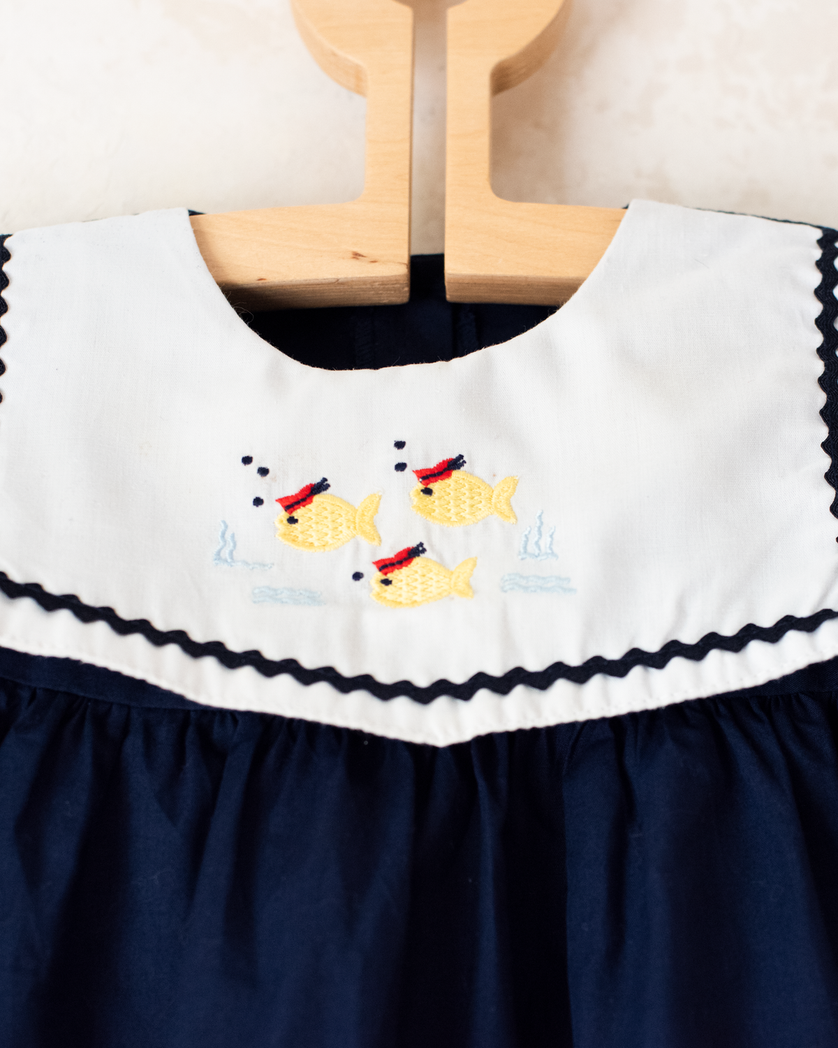 Blue dress with embroidered fish on the collar | 9-12 months