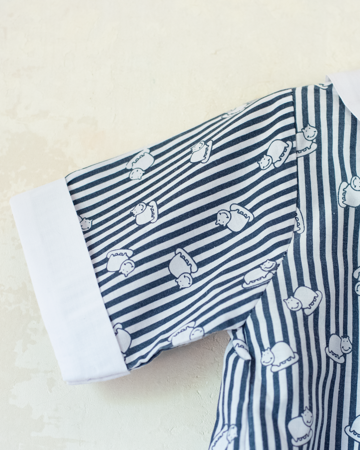 90s overalls with stripes and hippos | 12-18 months