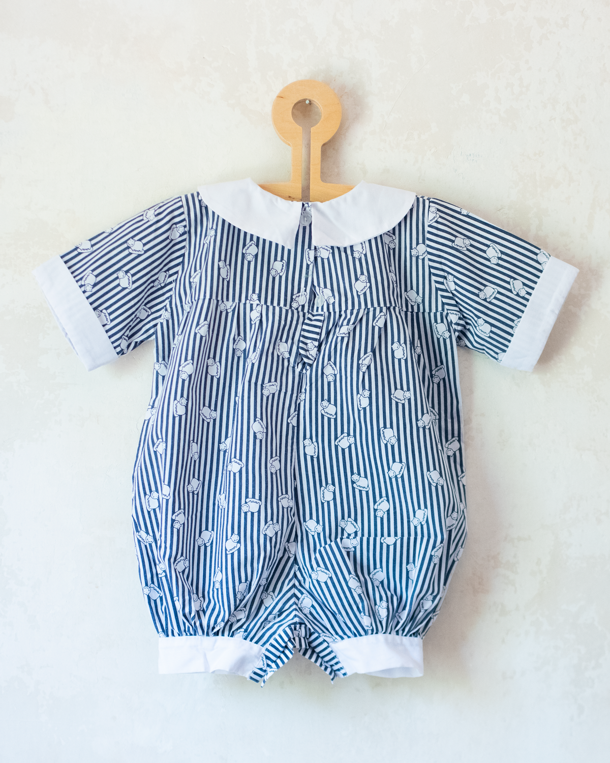 90s overalls with stripes and hippos | 12-18 months