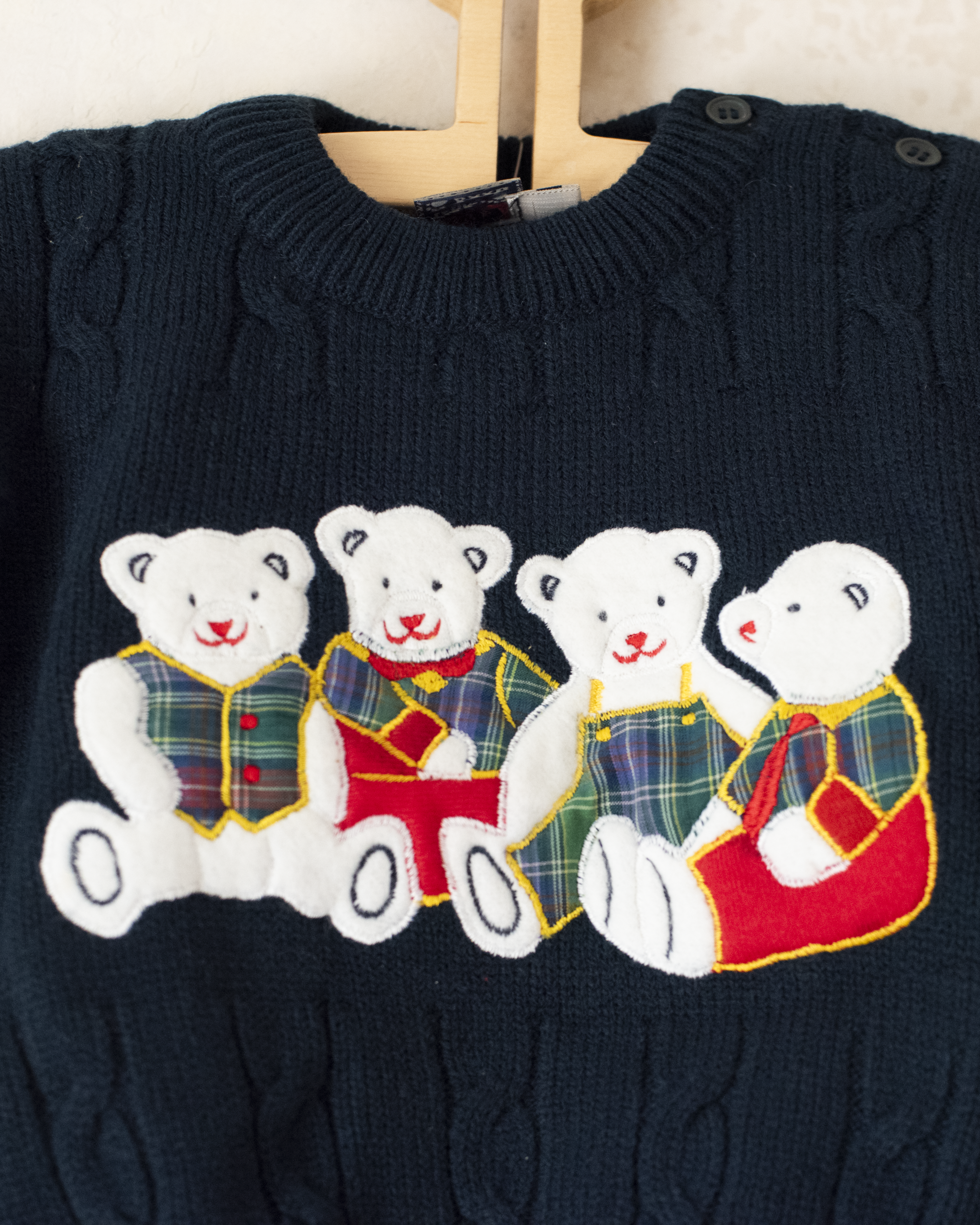 סוודר ירוק כהה עם דובים | דד סטוק צרפתי | 6-9 חודשים