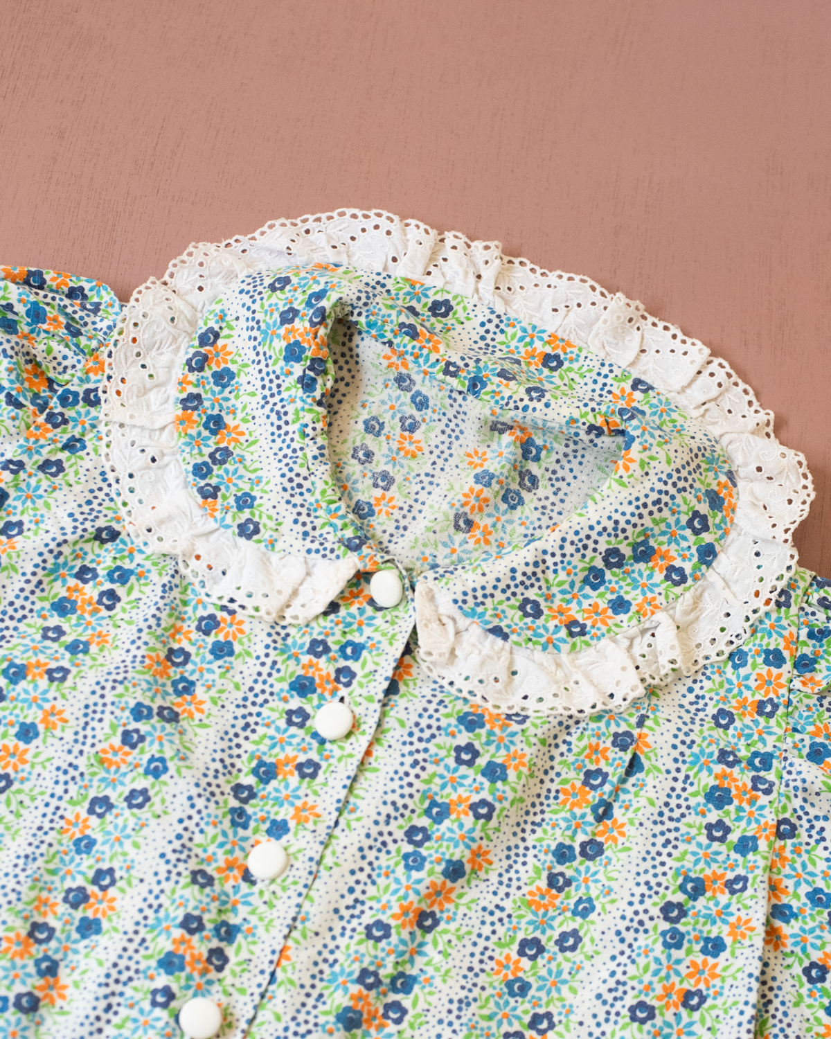 Long floral shirt with white lace | 5-6 years