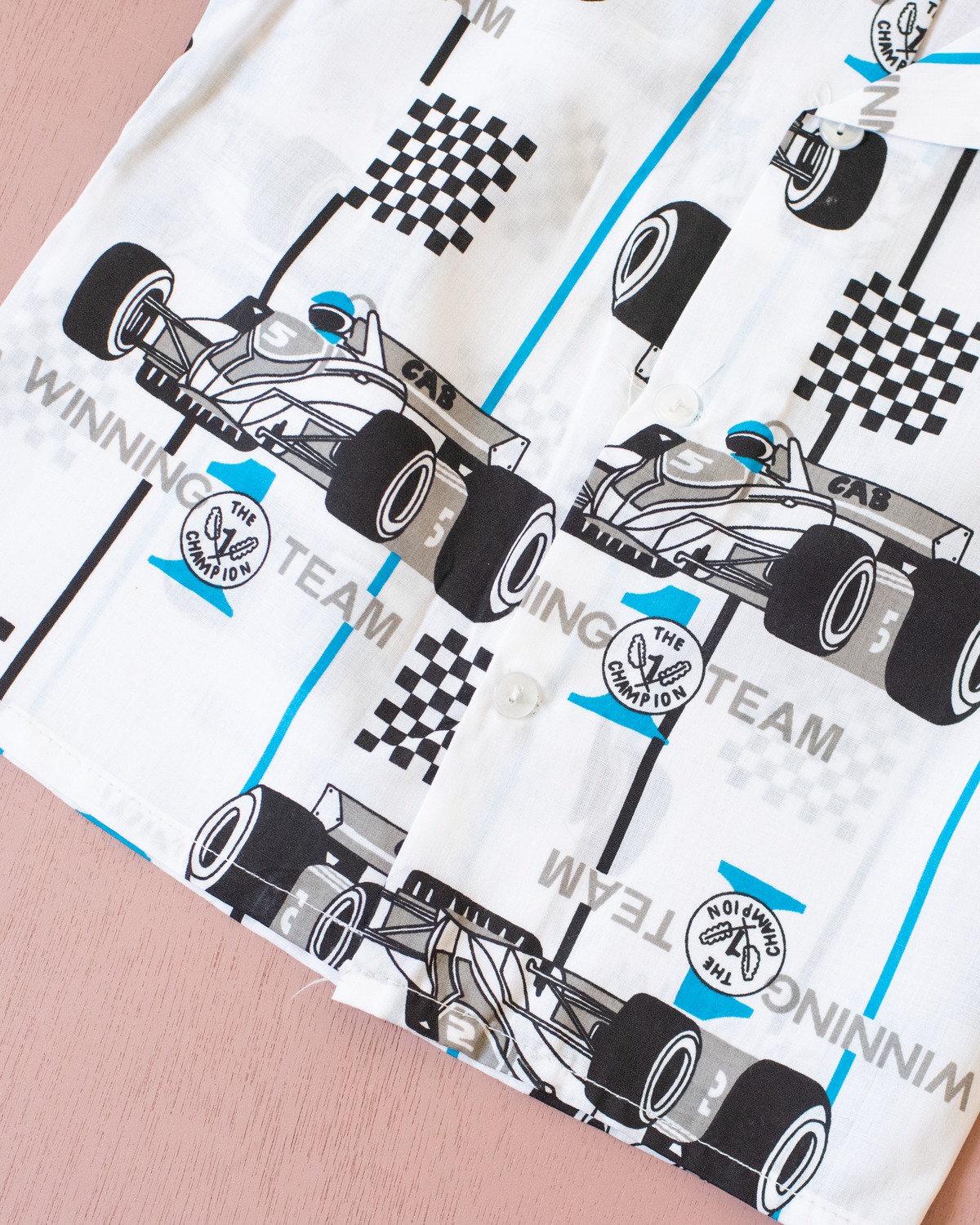 Button-down shirt with stripes and racing cars | French Deadstock | 2-3 years