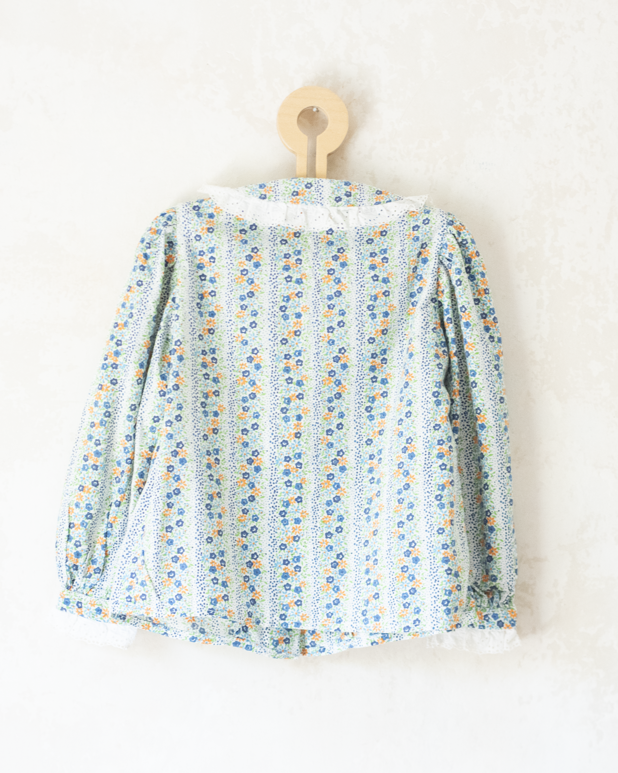 חולצה פרחונית ארוכה עם תחרה לבנה | 5-6 שנים