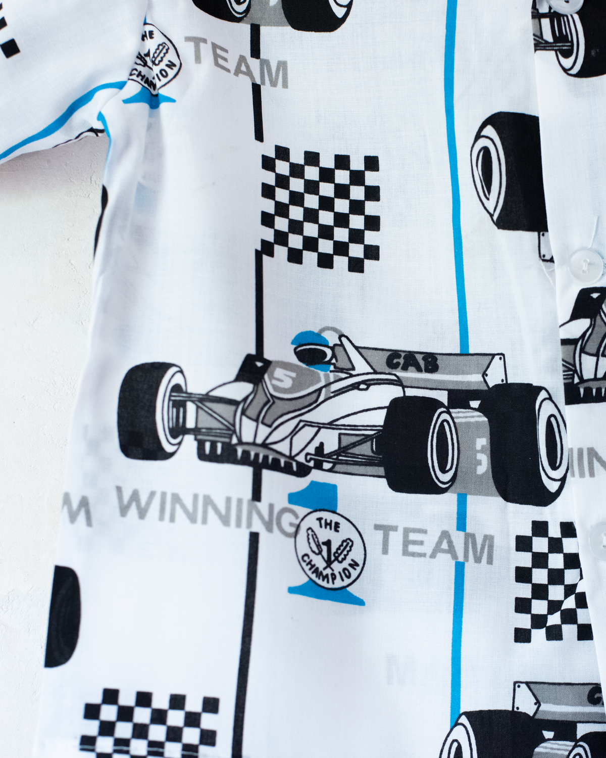 Button-down shirt with stripes and racing cars | French Deadstock | 2-3 years