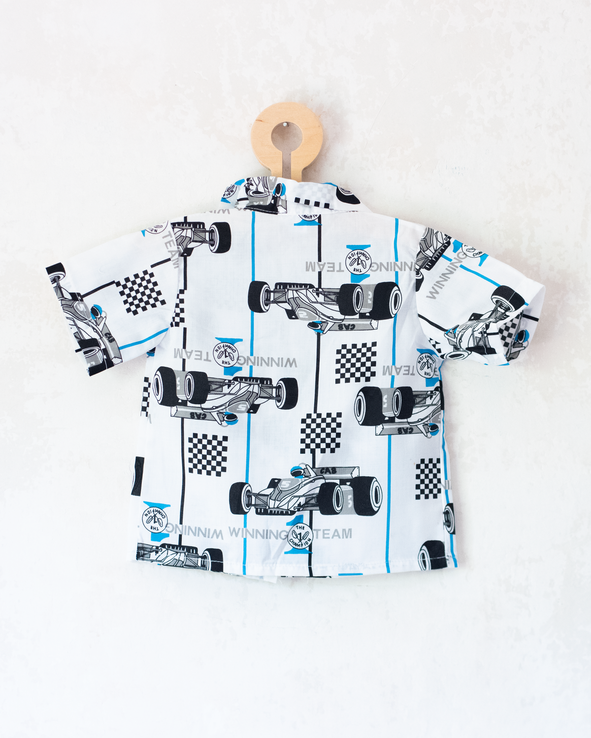 Button-down shirt with stripes and racing cars | French Deadstock | 2-3 years
