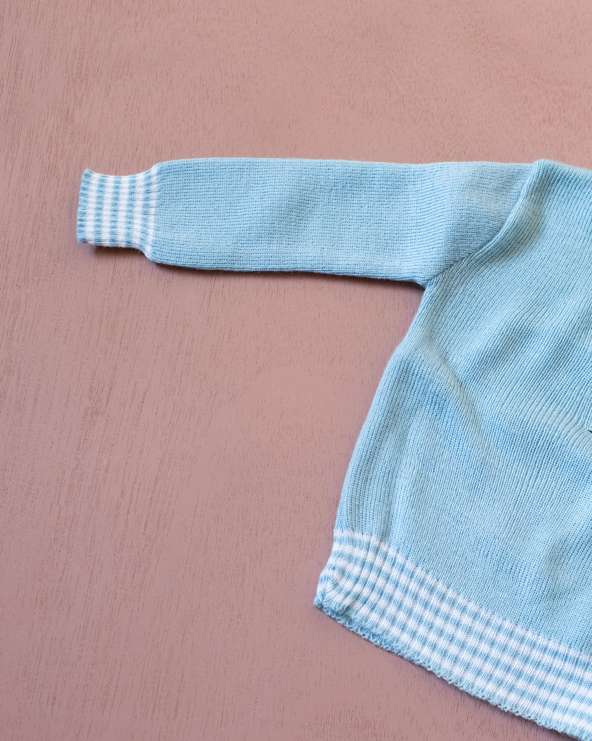 Light blue knit with stripes and a singing chick | French deadstock from the 70s | 6-9 months