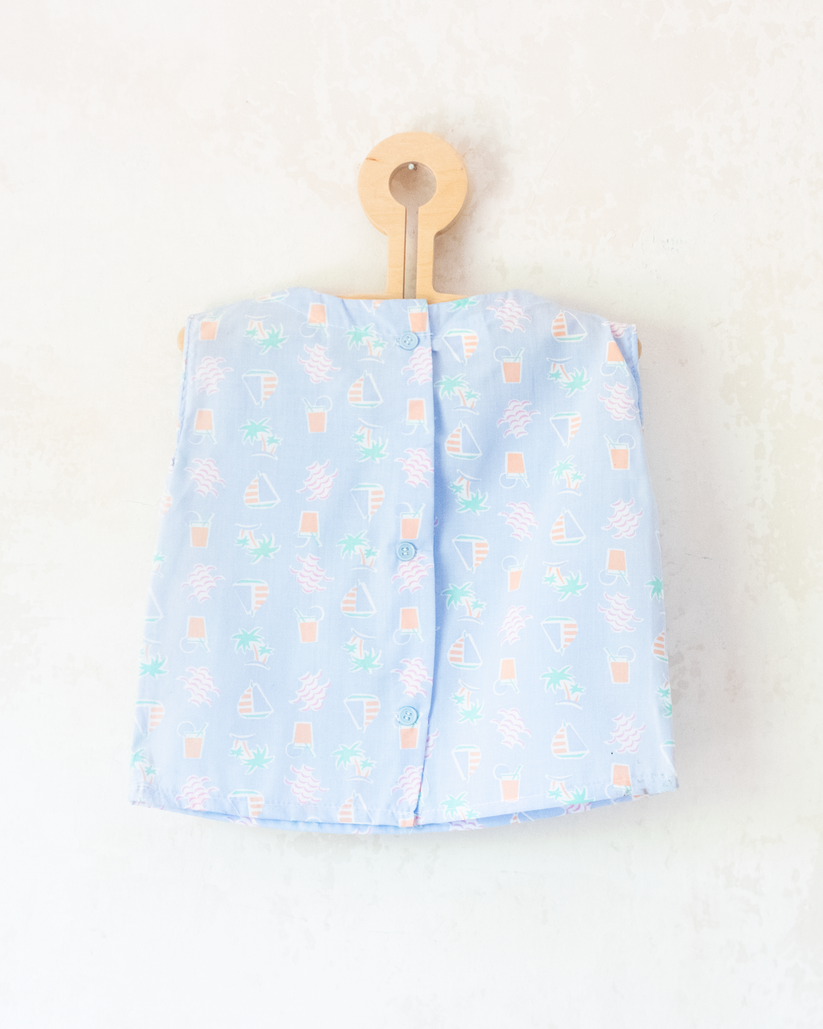 Light blue tank top with summer prints and sailor collar | French dead stock | 2-3 years