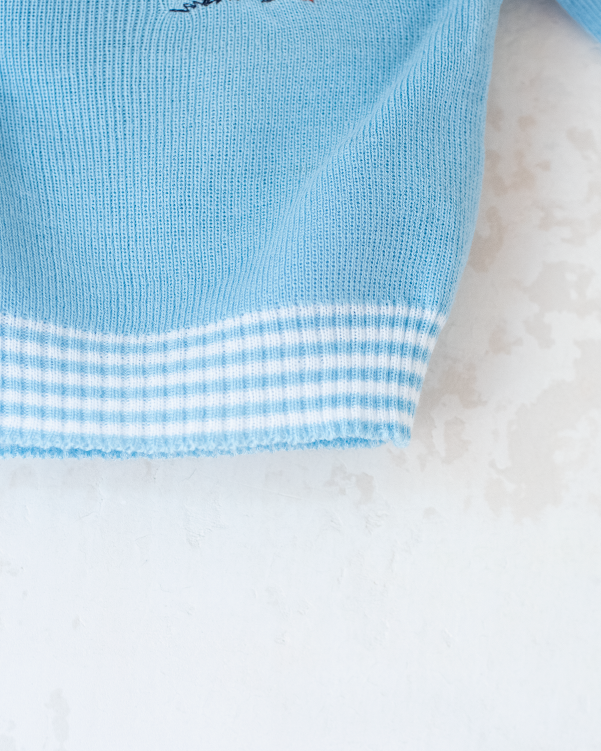 Light blue knit with stripes and a singing chick | French deadstock from the 70s | 6-9 months