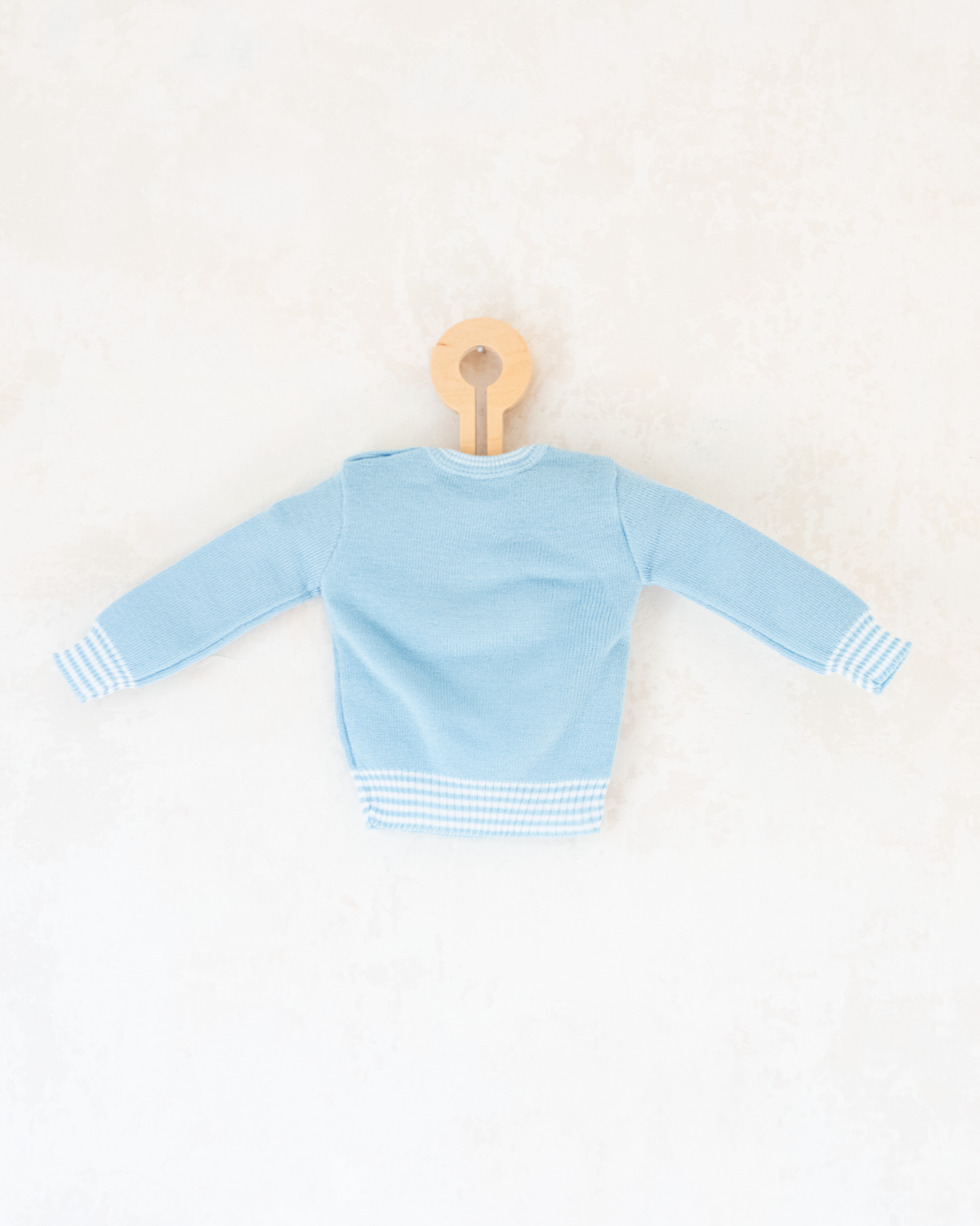 Light blue knit with stripes and a singing chick | French deadstock from the 70s | 6-9 months