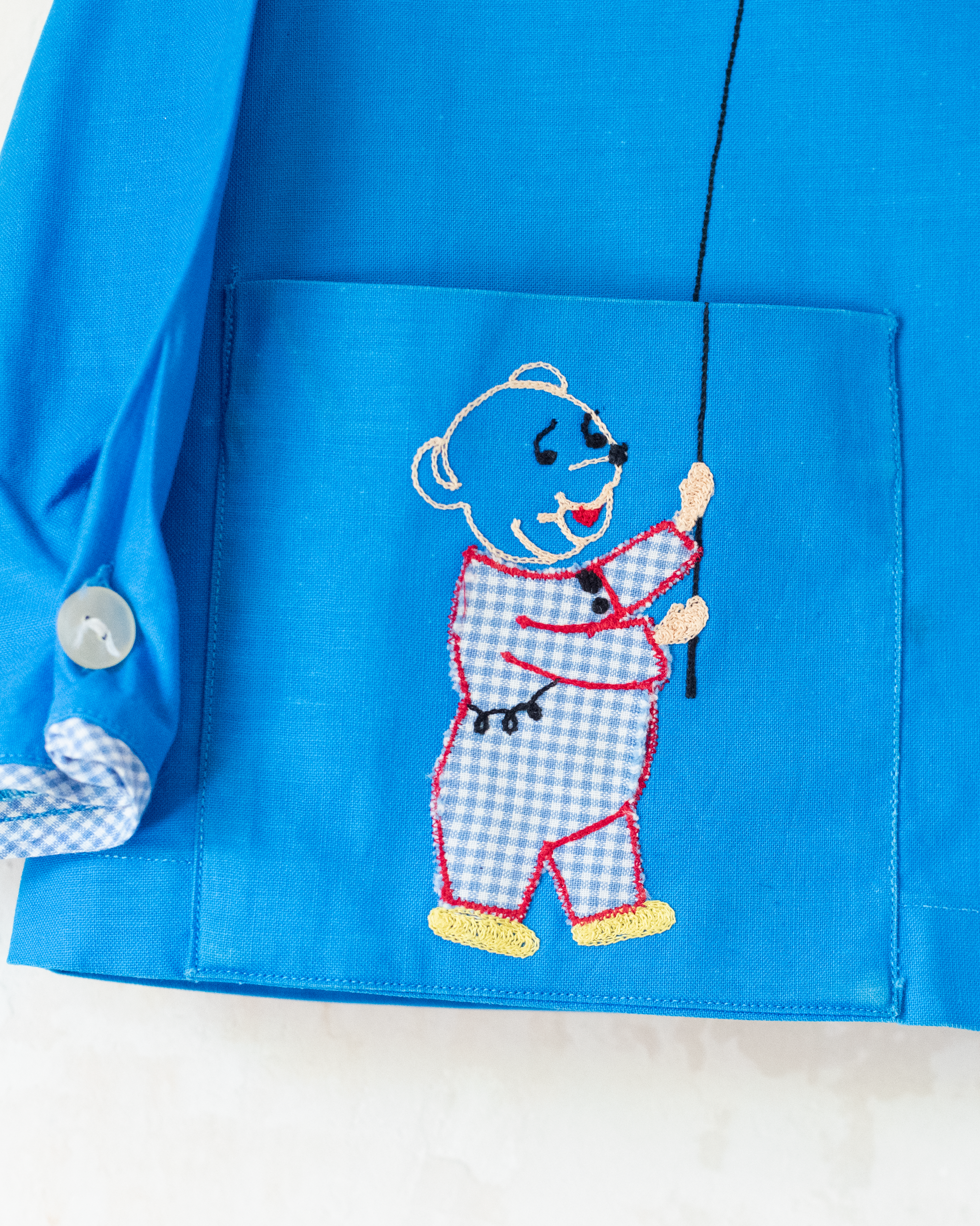 חולצה מכופתרת עם רקמת דובי וחכת דיג | דד סטוק צרפתי | 2-3 שנים