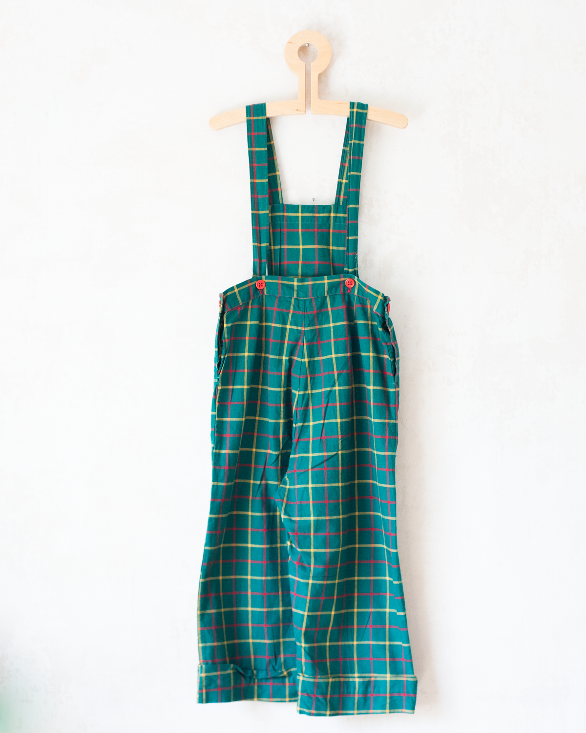 Checked green overalls from the seventies | 5-6 years