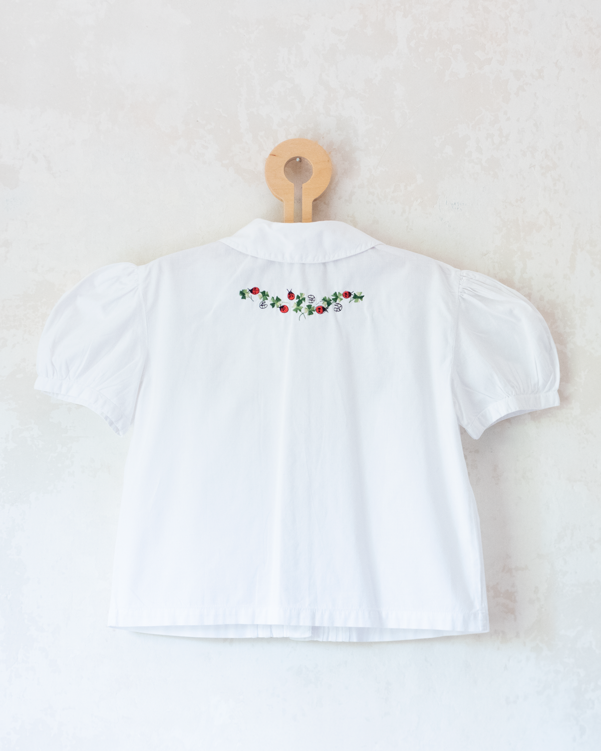 White shirt with strawberry and beetle embroidery | 6-7 years