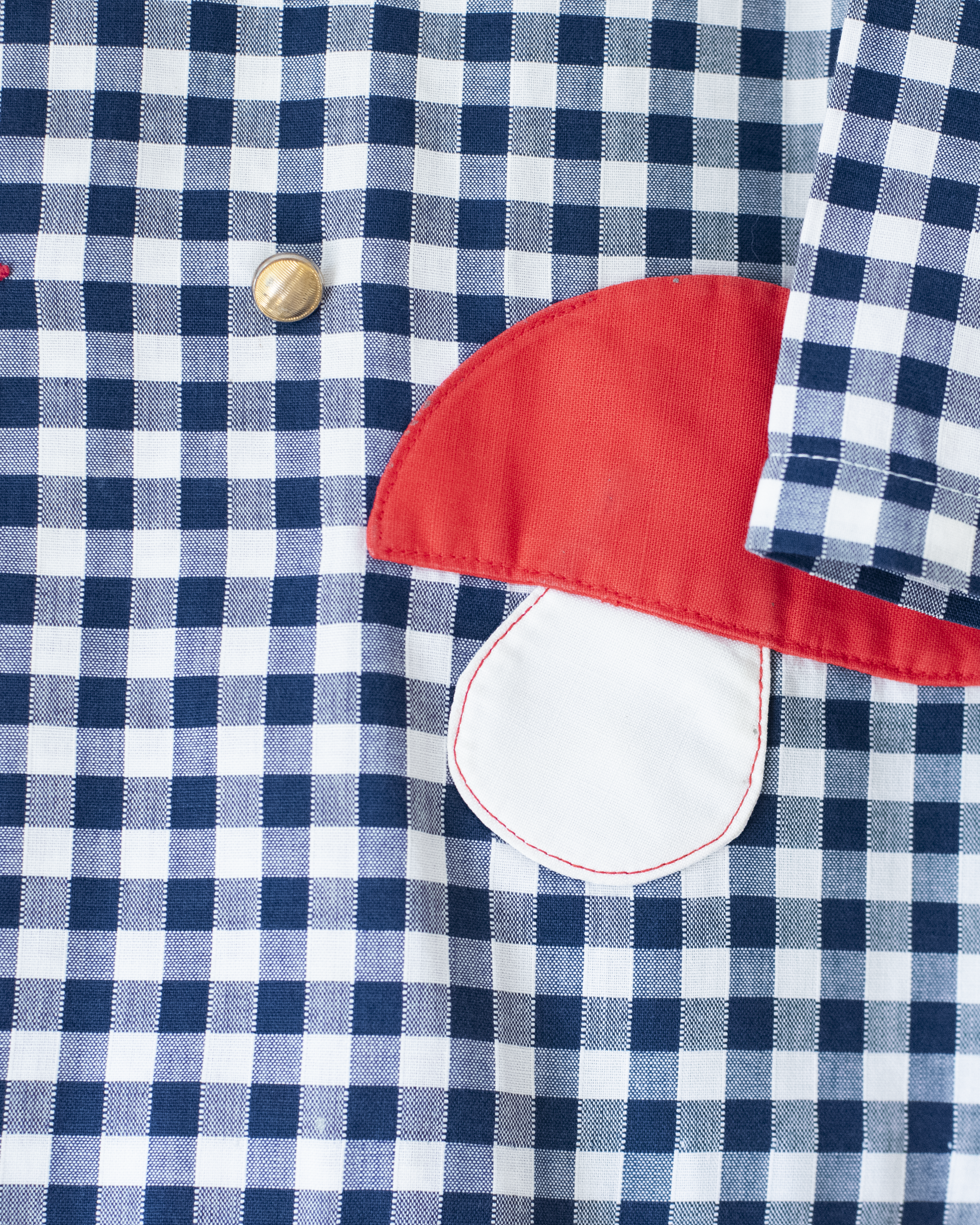 חולצה ארוכה עם משבצות ופטריה רקומה | דד סטוק צרפתי מהסבנטיז | 4-5 שנים