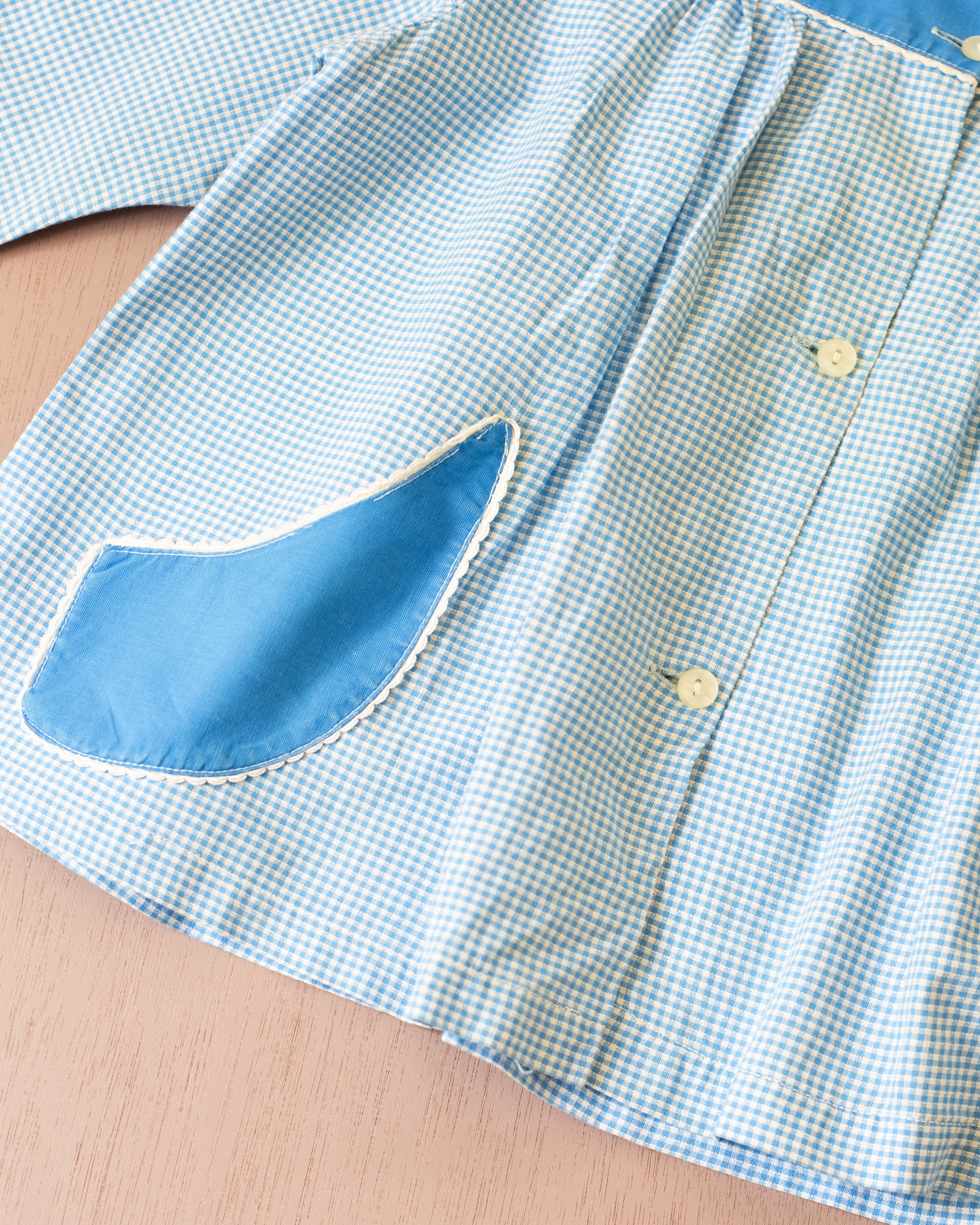 חולצה ארוכה משובצת עם ארנבים רקומים  | דד סטוק צרפתי מהסבנטיז | 3-4 שנים