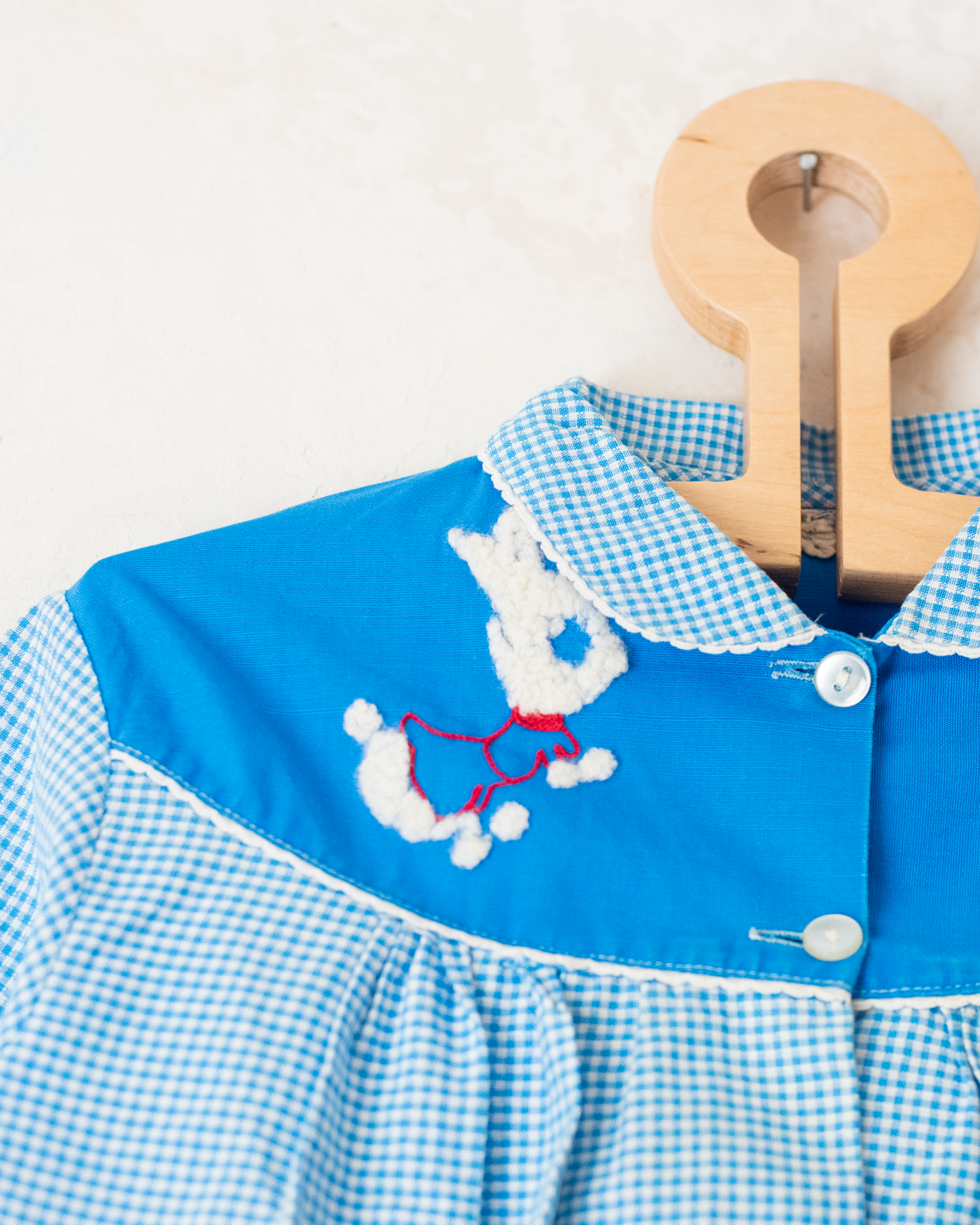 חולצה ארוכה משובצת עם ארנבים רקומים  | דד סטוק צרפתי מהסבנטיז | 3-4 שנים