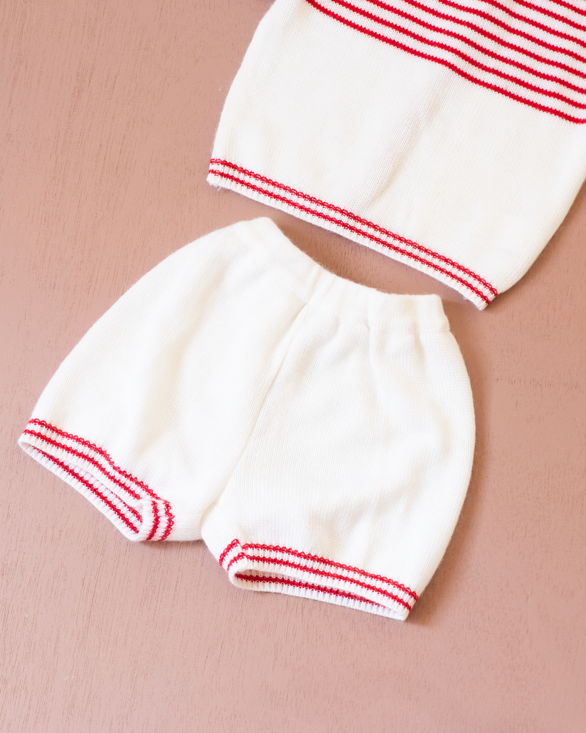 White and Red Knitted Short Set | 6-9 Months