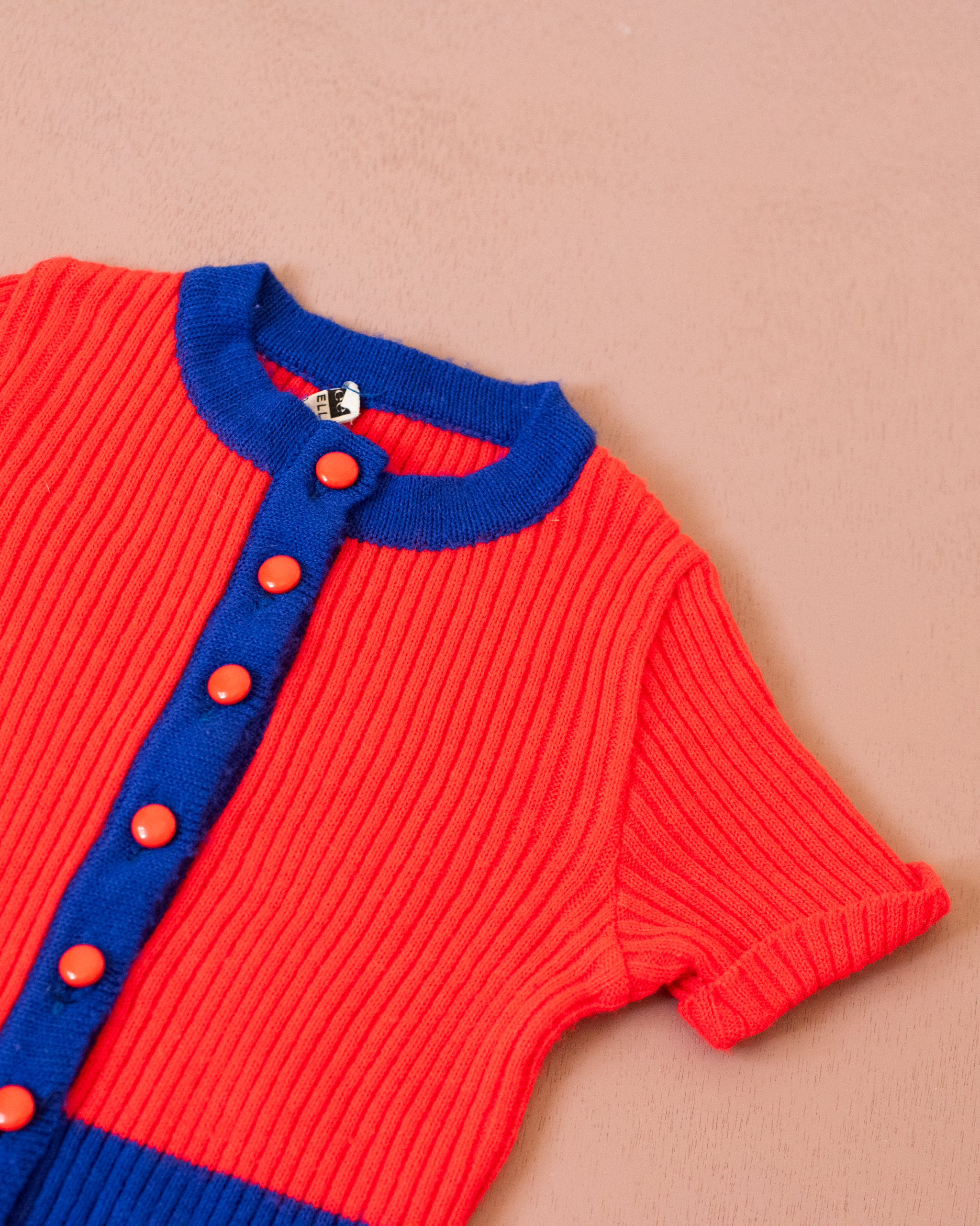 אוברול צמר קצר באדום וכחול | 3-6 חודשים