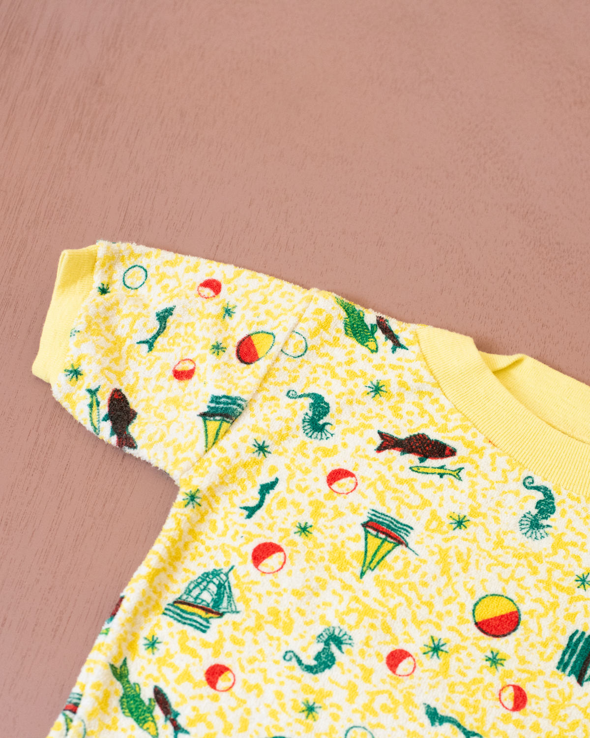 Yellow toweling t-shirt with summer prints | 2-3 years