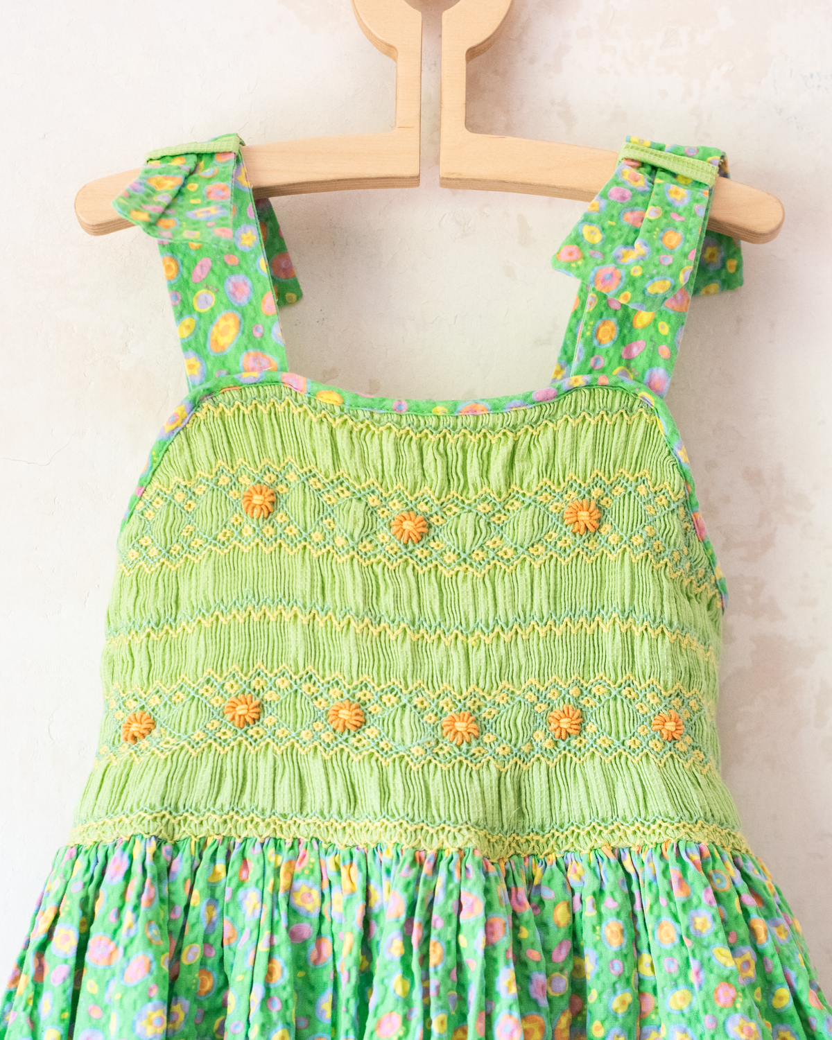 Green floral dress with ruffles and flower embroidery | 11-12 years