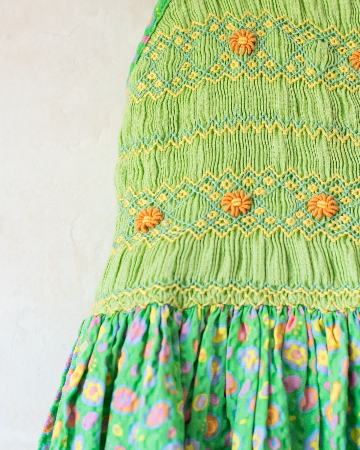 Green floral dress with ruffles and flower embroidery | 11-12 years